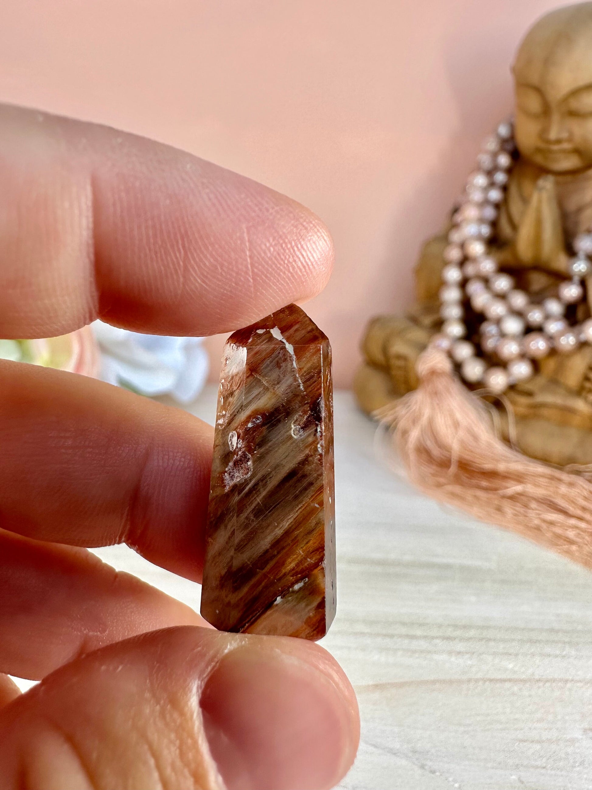 Mini Amphibole Quartz Polished Point from Brazil | Red Amphibole | Angel Wing Phantom Quartz | Red Rabbit Quartz