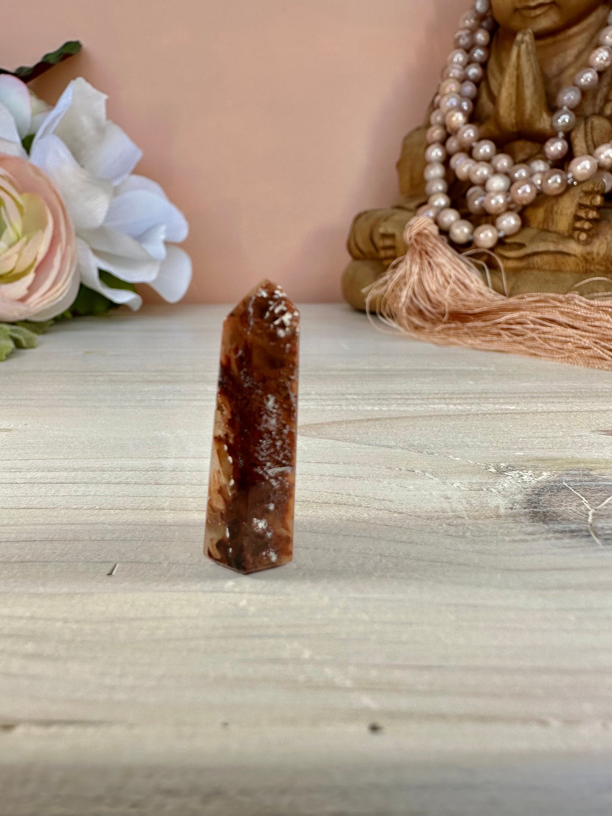 Mini Amphibole Quartz Polished Point from Brazil | Red Amphibole | Angel Wing Phantom Quartz | Red Rabbit Quartz