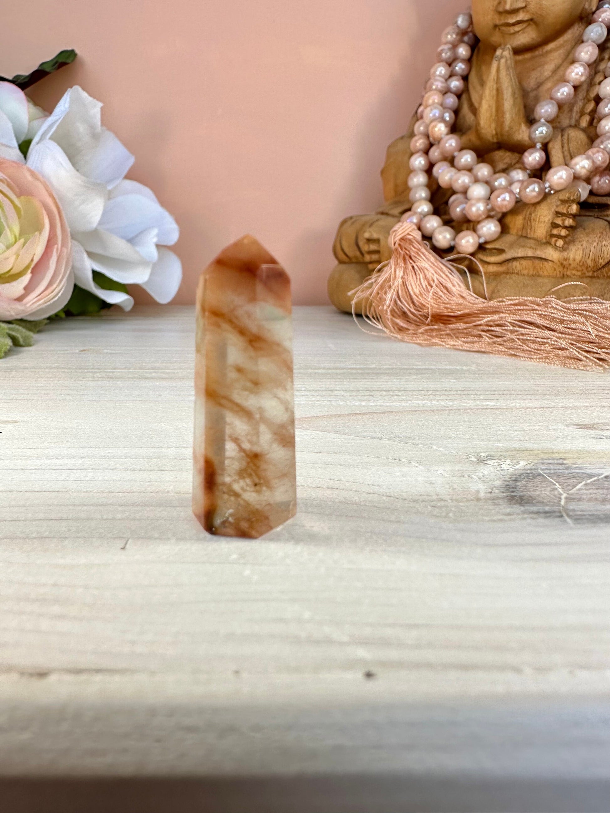 Mini Amphibole Quartz Polished Point from Brazil | Red Amphibole | Angel Wing Phantom Quartz | Red Rabbit Quartz