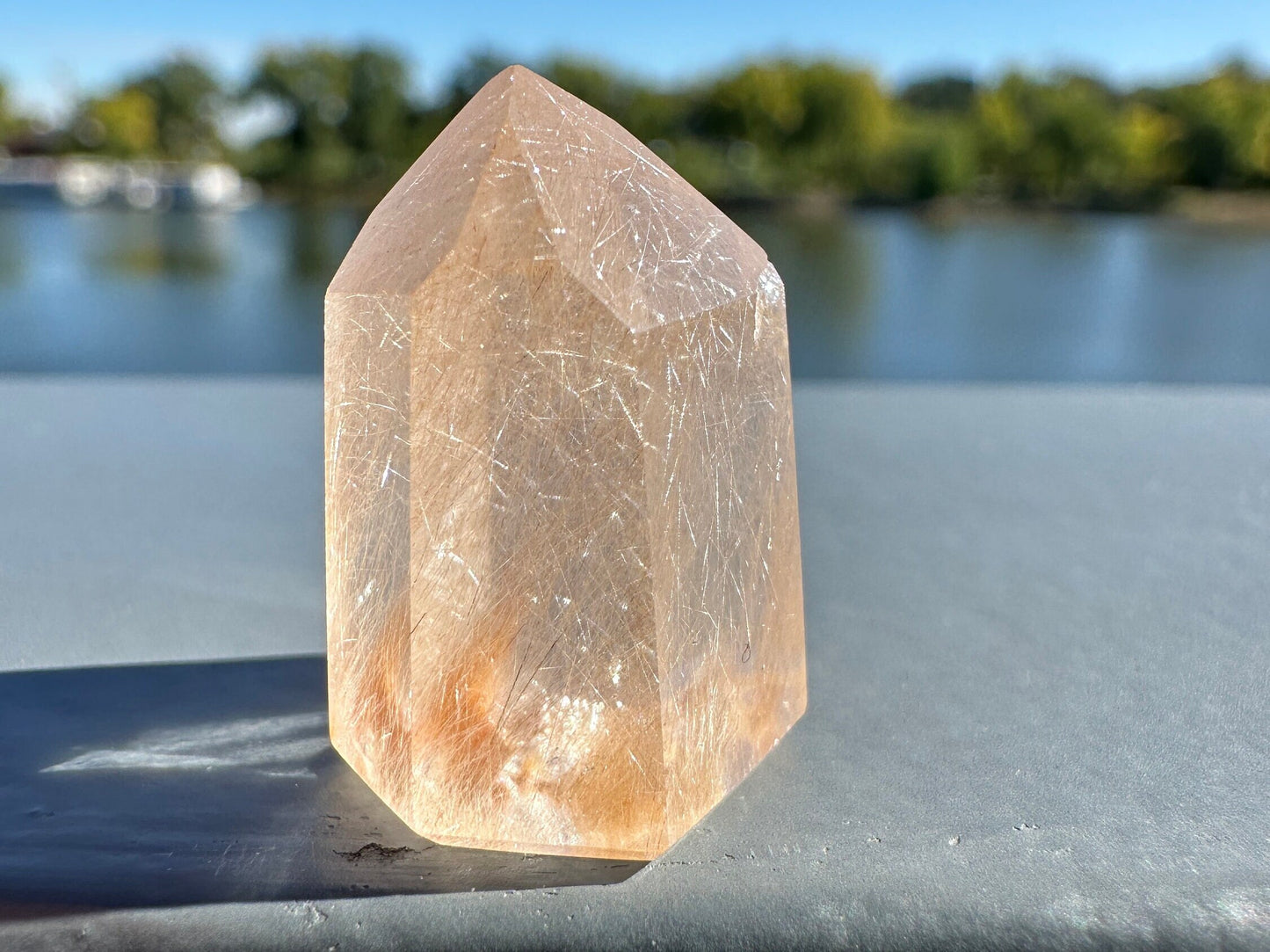 Mini Peach Amphibole Quartz Polished Point from Brazil | Pink Amphibole | Angel Wing Phantom Quartz | Angel Hair Quartz