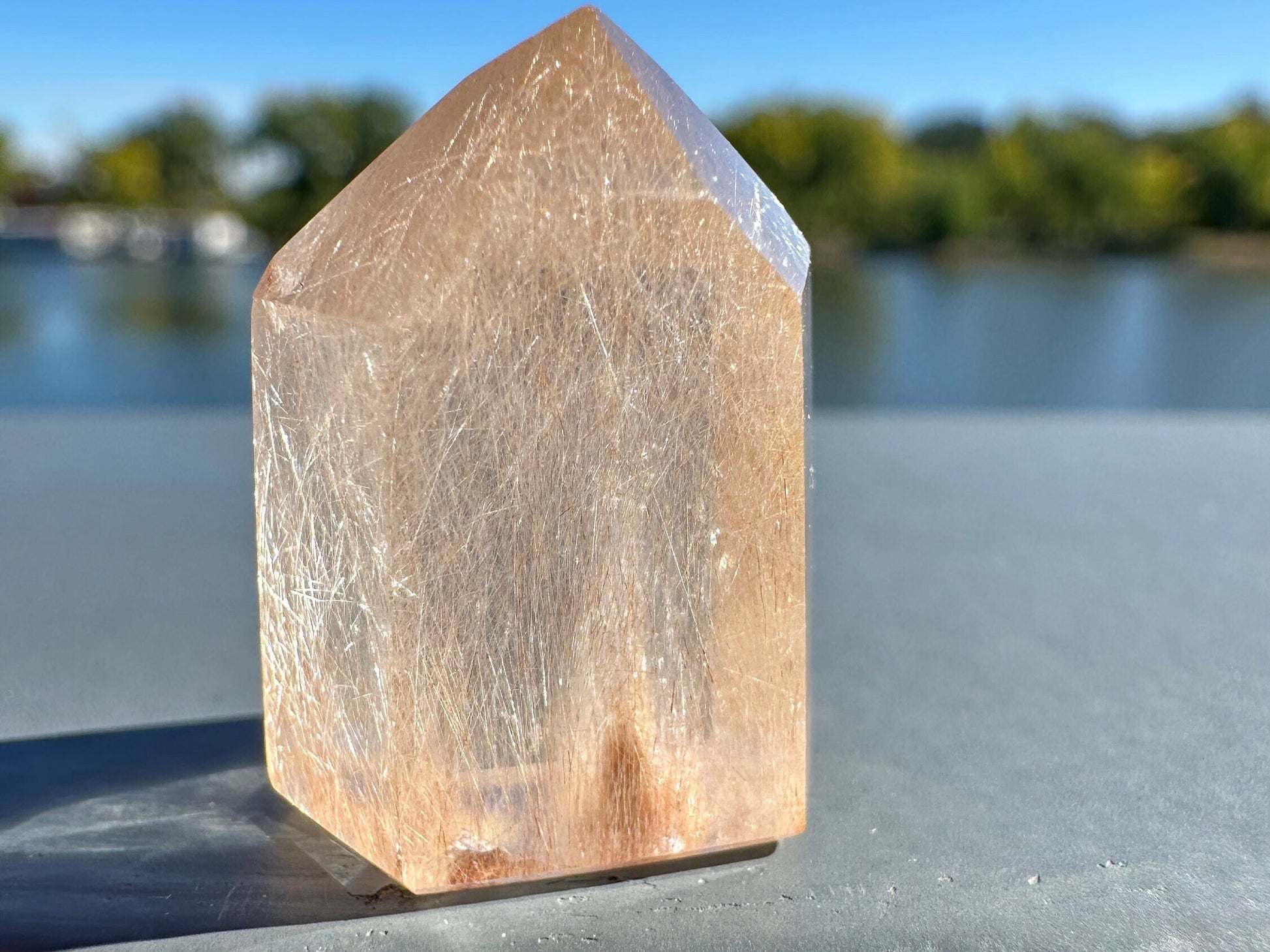 Mini Peach Amphibole Quartz Polished Point from Brazil | Pink Amphibole | Angel Wing Phantom Quartz | Angel Hair Quartz