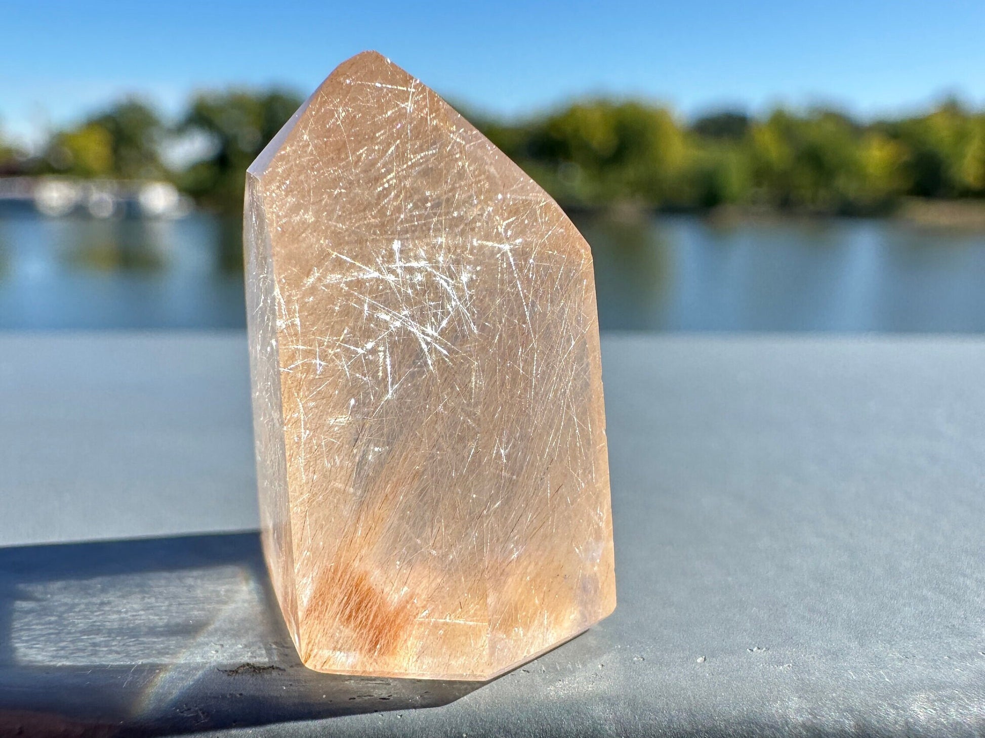 Mini Peach Amphibole Quartz Polished Point from Brazil | Pink Amphibole | Angel Wing Phantom Quartz | Angel Hair Quartz