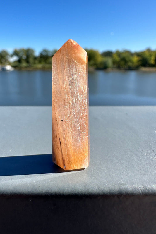 Mini Peach Amphibole Quartz Polished Point from Brazil | Pink Amphibole | Angel Wing Phantom Quartz | Angel Hair Quartz