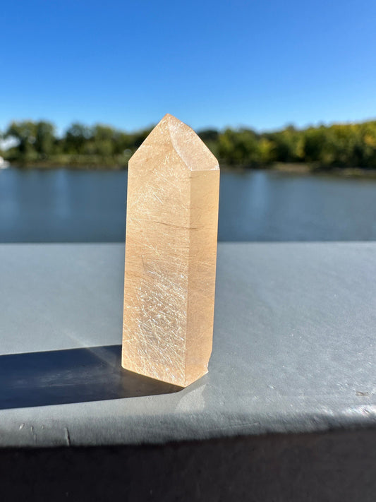 Mini Peach Amphibole Quartz Polished Point from Brazil | Pink Amphibole | Angel Wing Phantom Quartz | Angel Hair Quartz