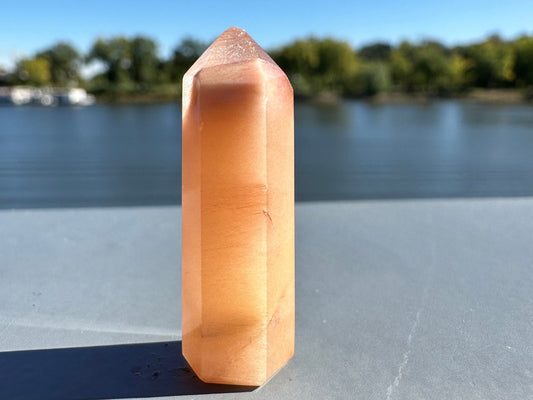 Mini Peach Amphibole Quartz Polished Point from Brazil | Pink Amphibole | Angel Wing Phantom Quartz | Angel Hair Quartz