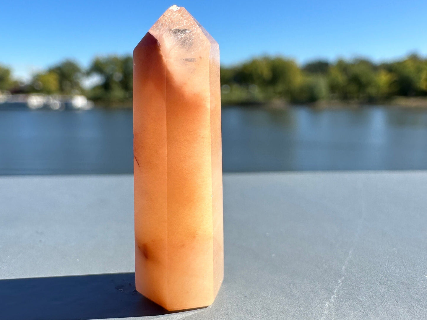 Mini Peach Amphibole Quartz Polished Point from Brazil | Pink Amphibole | Angel Wing Phantom Quartz | Angel Hair Quartz