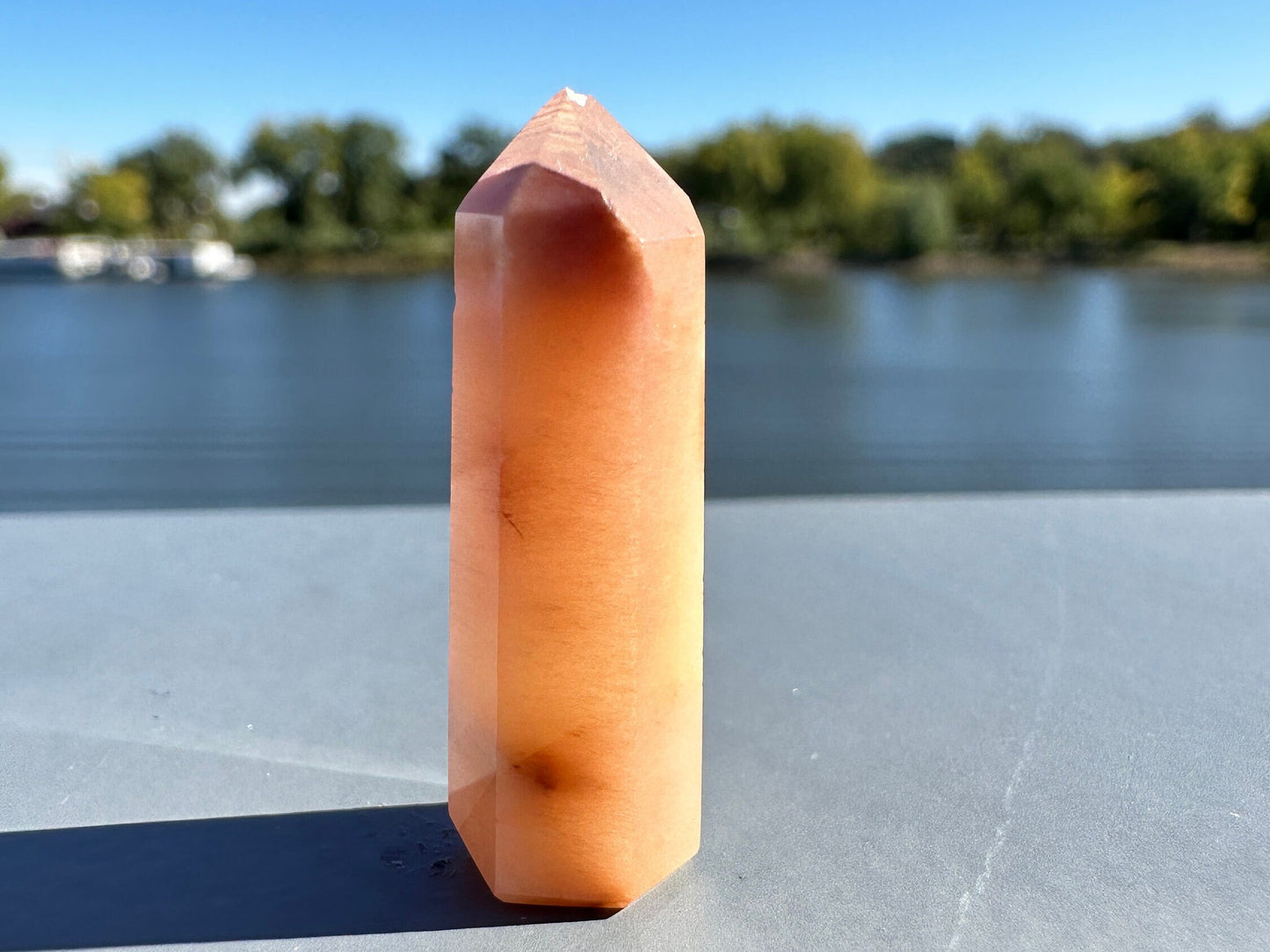 Mini Peach Amphibole Quartz Polished Point from Brazil | Pink Amphibole | Angel Wing Phantom Quartz | Angel Hair Quartz