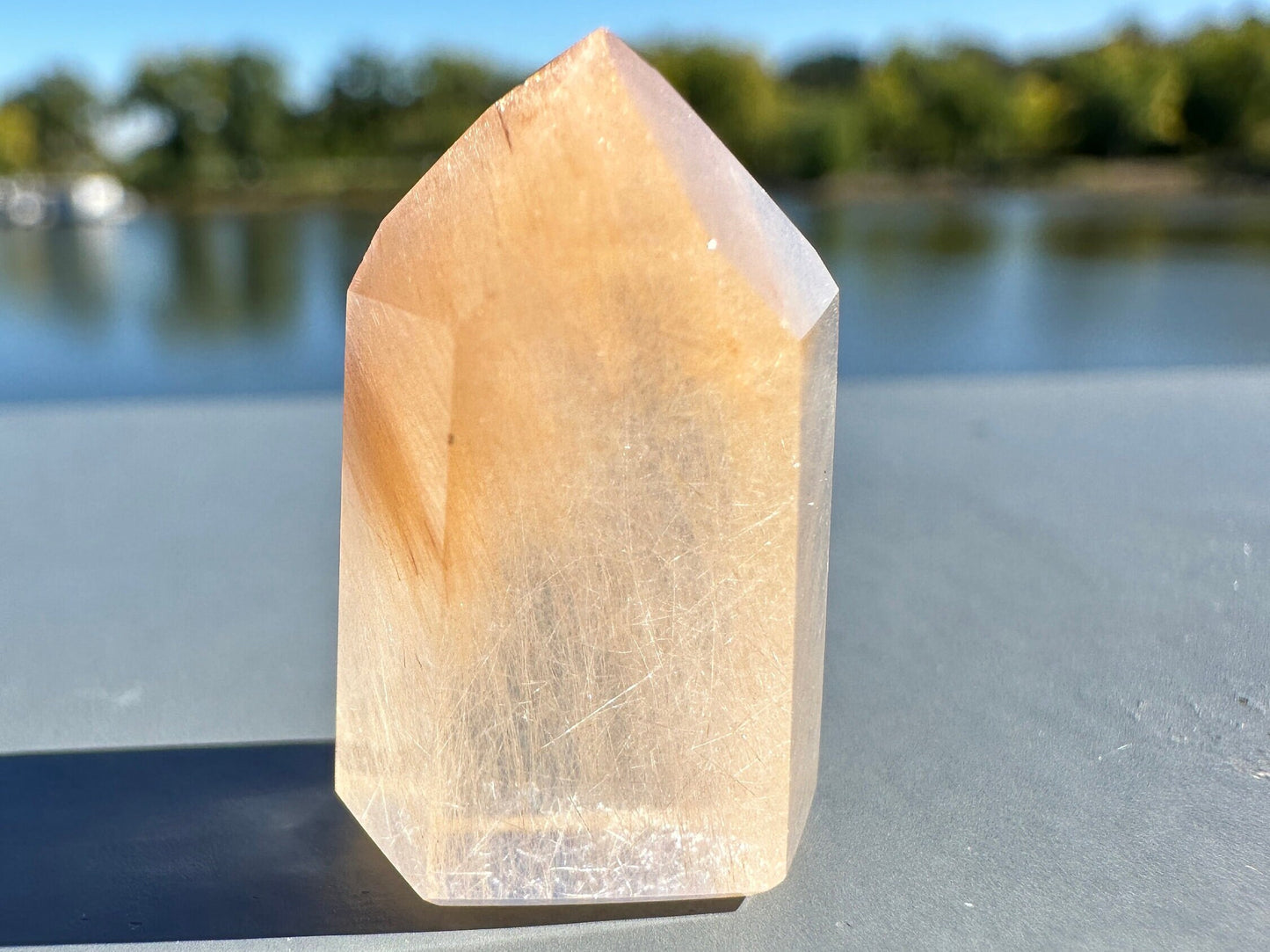 Mini Peach Amphibole Quartz Polished Point from Brazil | Pink Amphibole | Angel Wing Phantom Quartz | Angel Hair Quartz