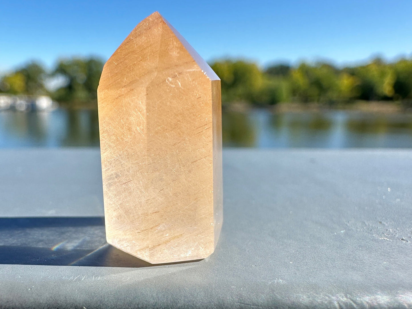 Mini Peach Amphibole Quartz Polished Point from Brazil | Pink Amphibole | Angel Wing Phantom Quartz | Angel Hair Quartz