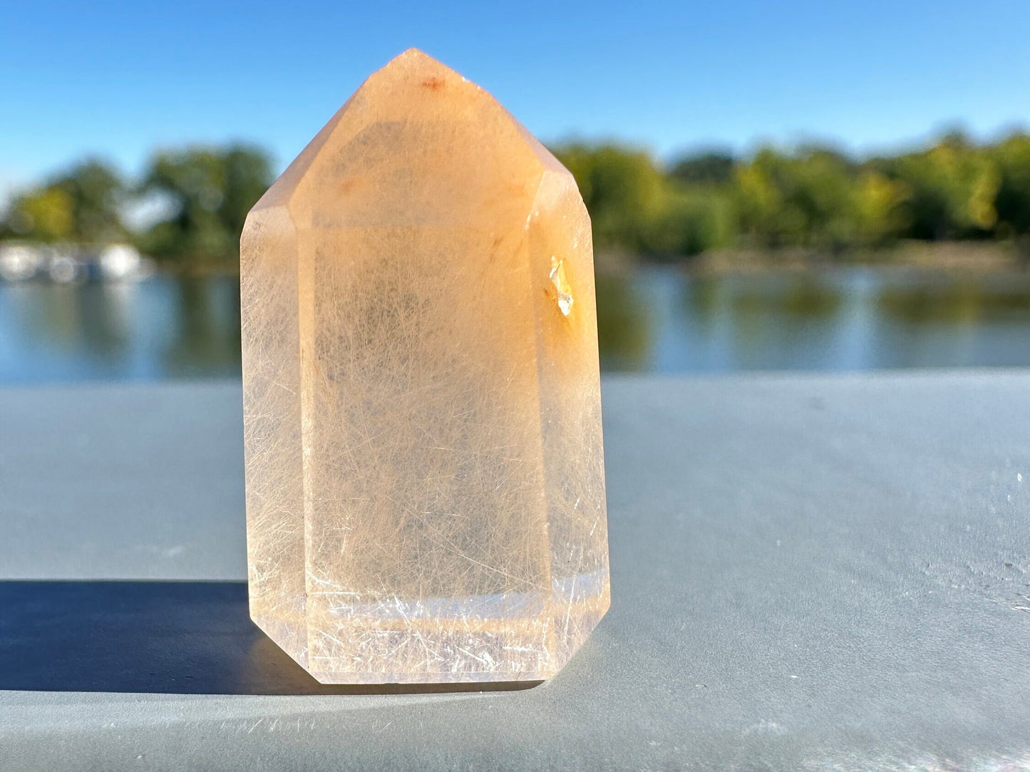 Mini Peach Amphibole Quartz Polished Point from Brazil | Pink Amphibole | Angel Wing Phantom Quartz | Angel Hair Quartz