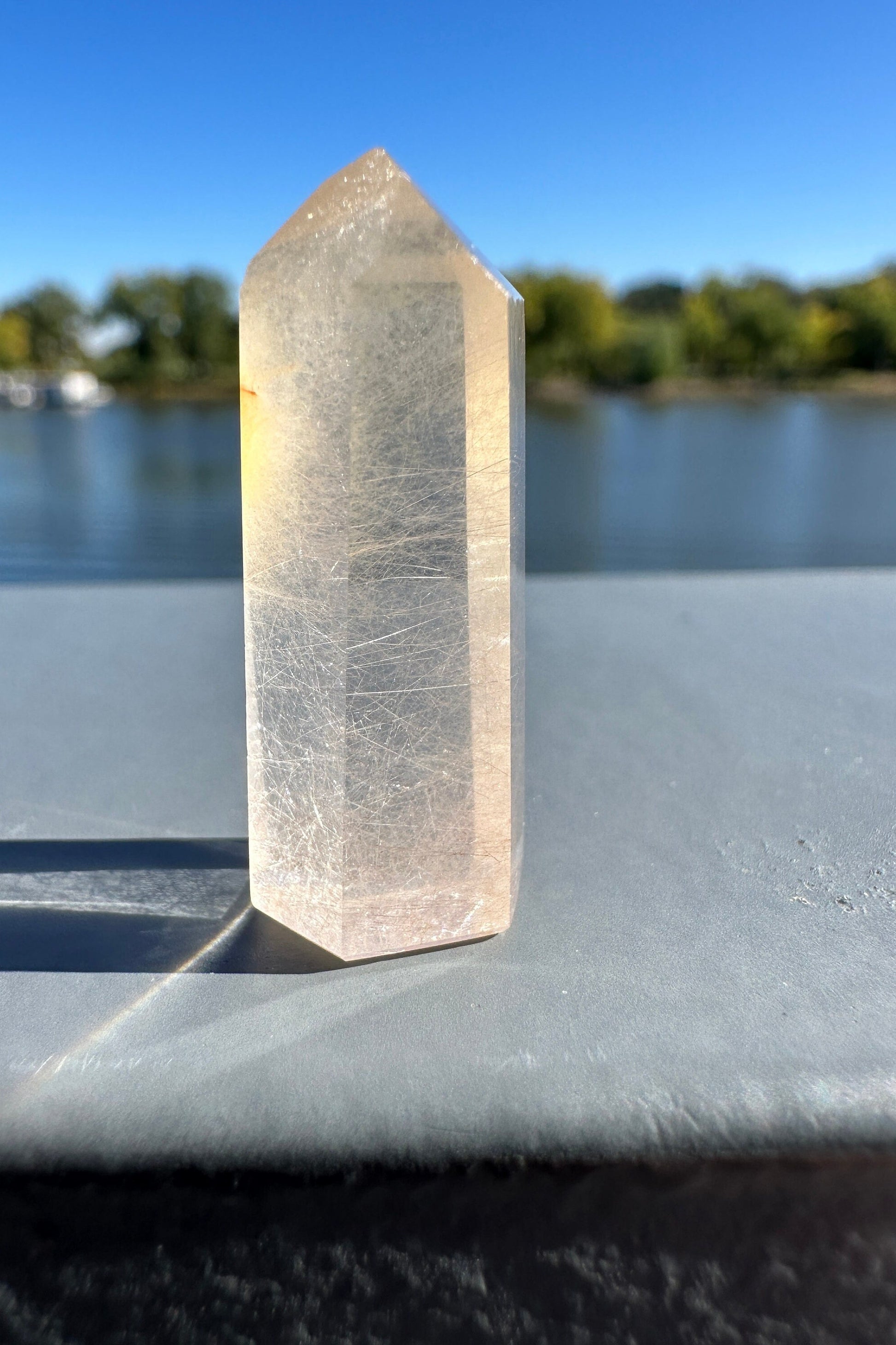 Mini Peach Amphibole Quartz Polished Point from Brazil | Pink Amphibole | Angel Wing Phantom Quartz | Angel Hair Quartz