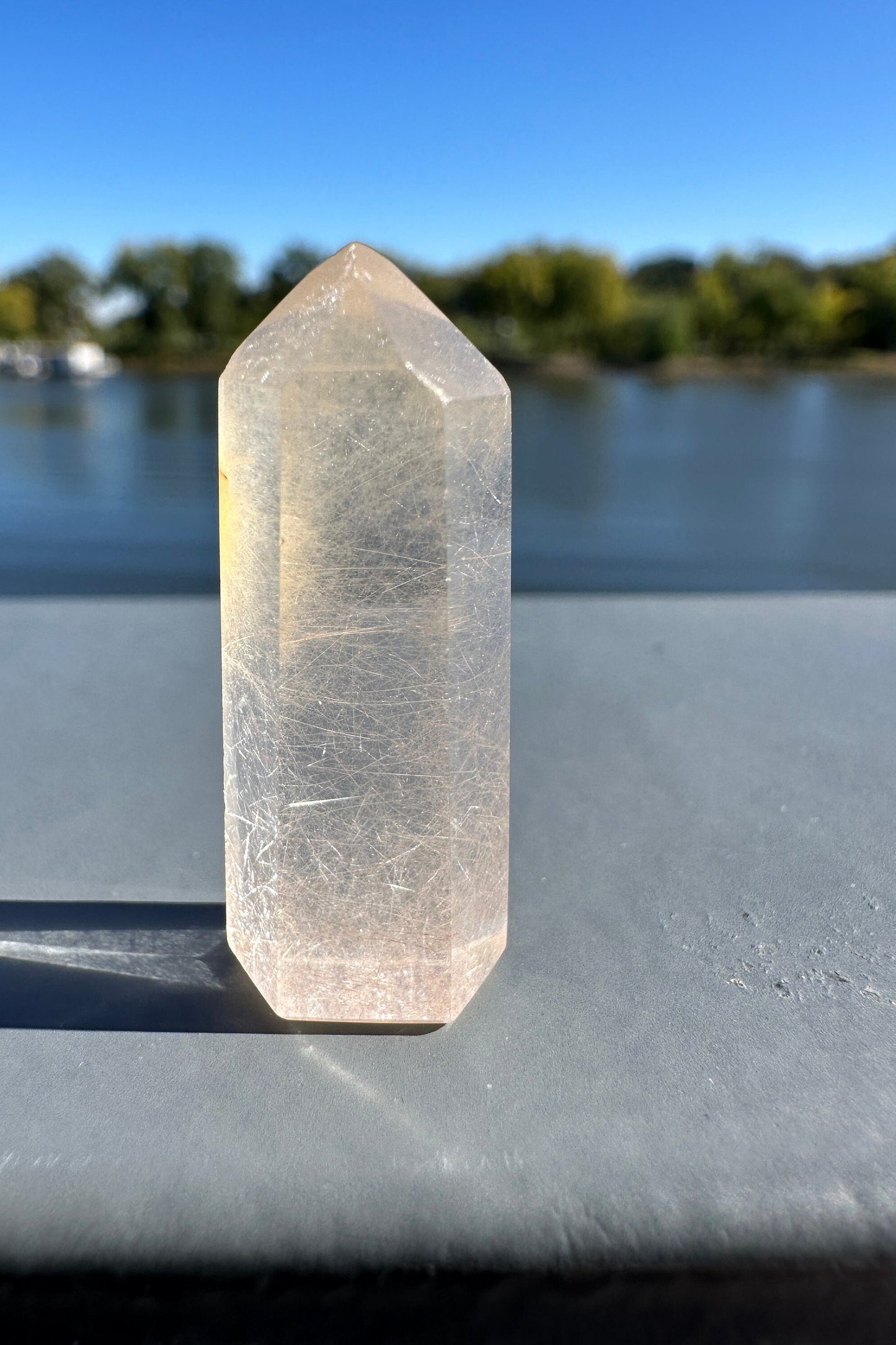 Mini Peach Amphibole Quartz Polished Point from Brazil | Pink Amphibole | Angel Wing Phantom Quartz | Angel Hair Quartz