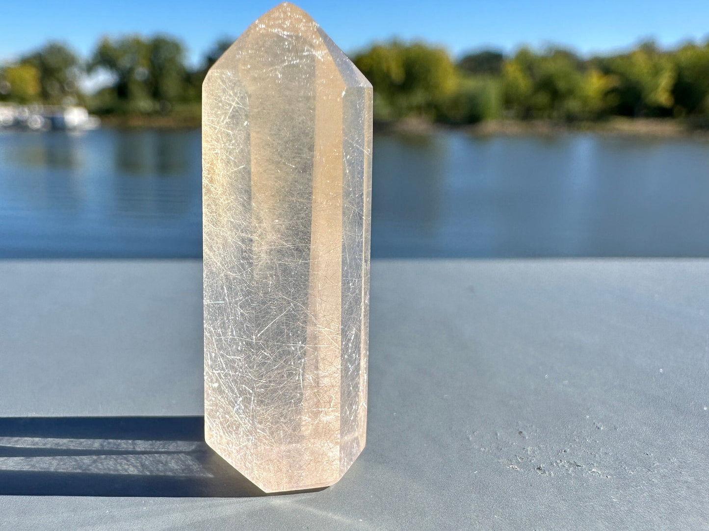 Mini Peach Amphibole Quartz Polished Point from Brazil | Pink Amphibole | Angel Wing Phantom Quartz | Angel Hair Quartz