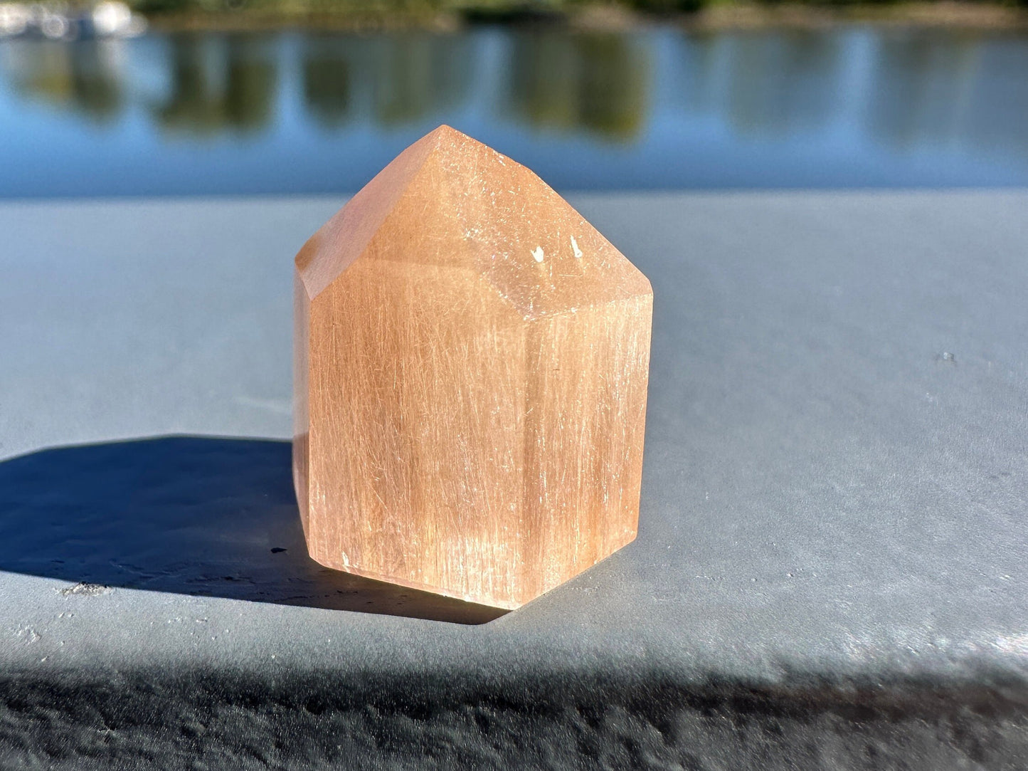 Mini Peach Amphibole Quartz Polished Point from Brazil | Pink Amphibole | Angel Wing Phantom Quartz | Angel Hair Quartz