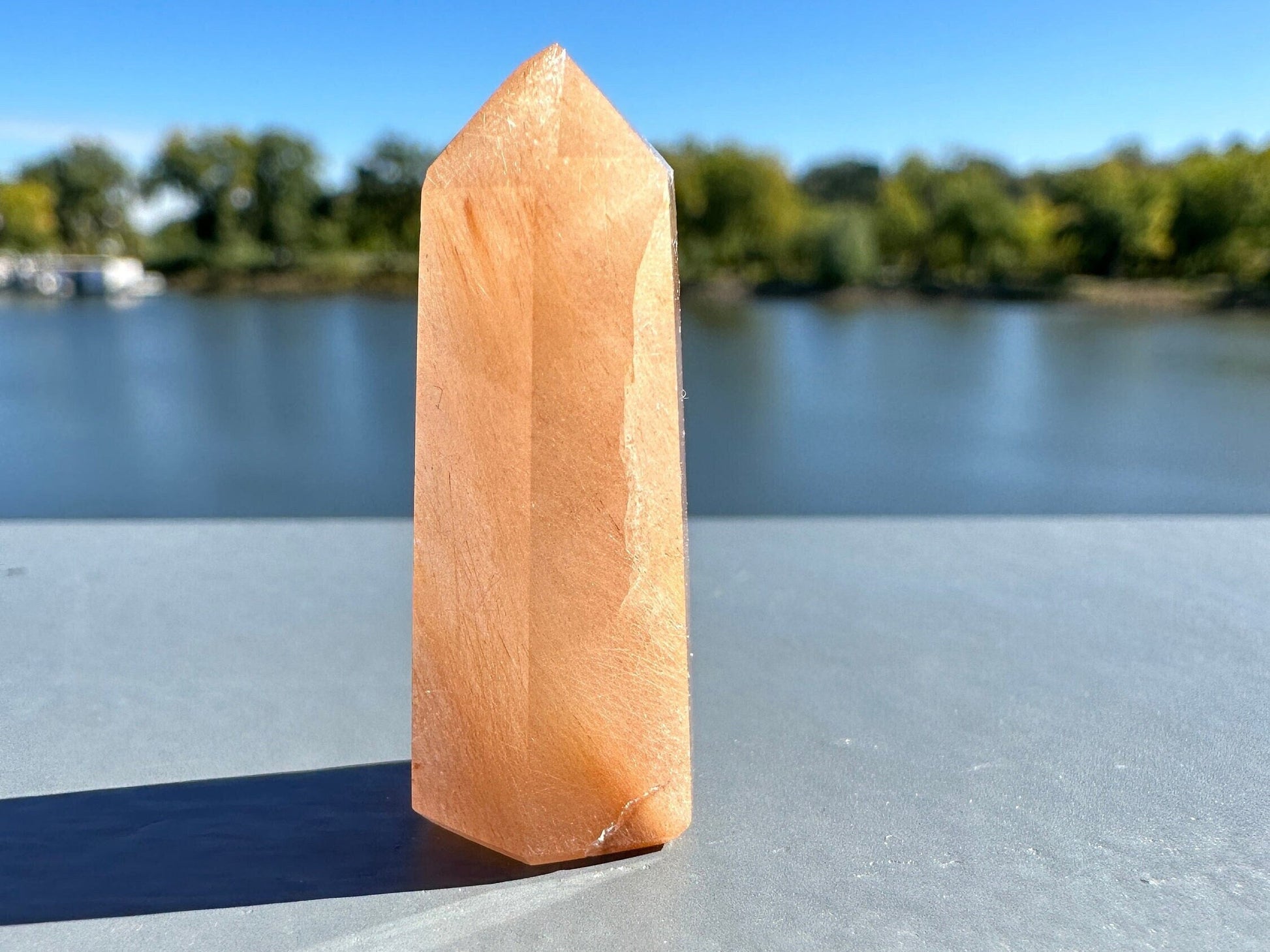 Mini Peach Amphibole Quartz Polished Point from Brazil | Pink Amphibole | Angel Wing Phantom Quartz | Angel Hair Quartz