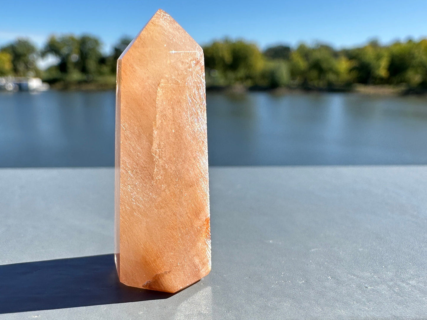 Mini Peach Amphibole Quartz Polished Point from Brazil | Pink Amphibole | Angel Wing Phantom Quartz | Angel Hair Quartz