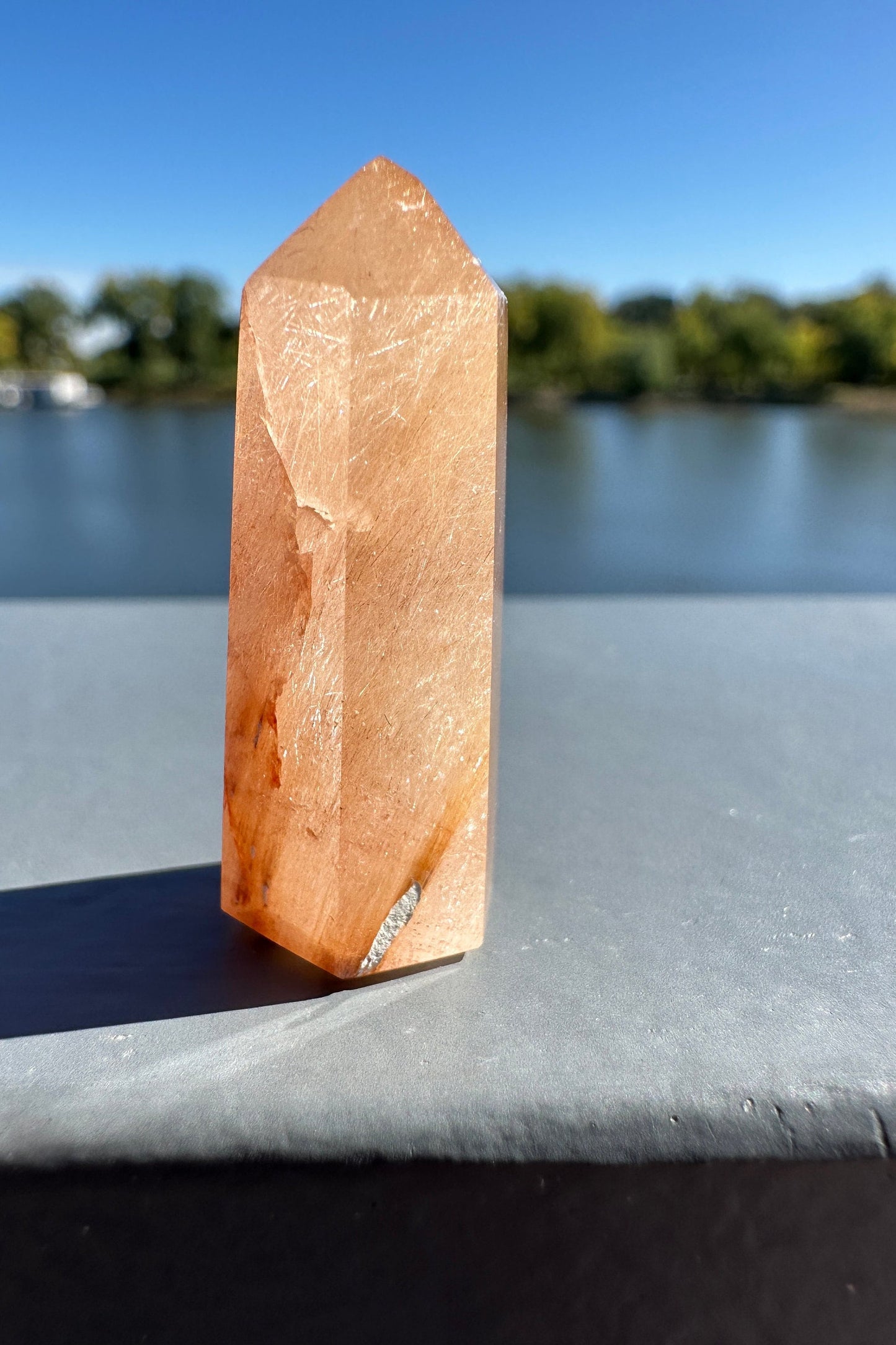 Mini Peach Amphibole Quartz Polished Point from Brazil | Pink Amphibole | Angel Wing Phantom Quartz | Angel Hair Quartz