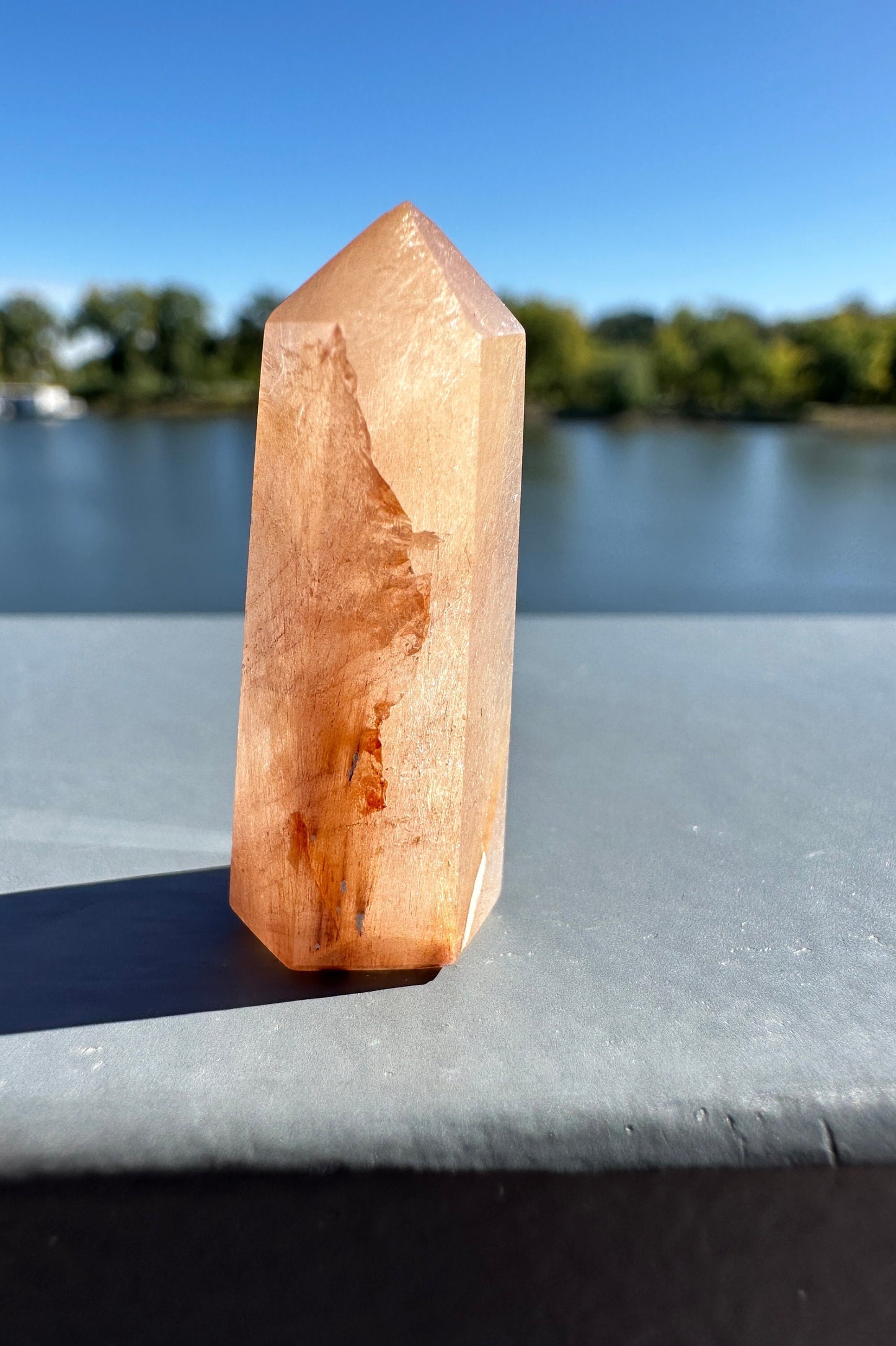 Mini Peach Amphibole Quartz Polished Point from Brazil | Pink Amphibole | Angel Wing Phantom Quartz | Angel Hair Quartz