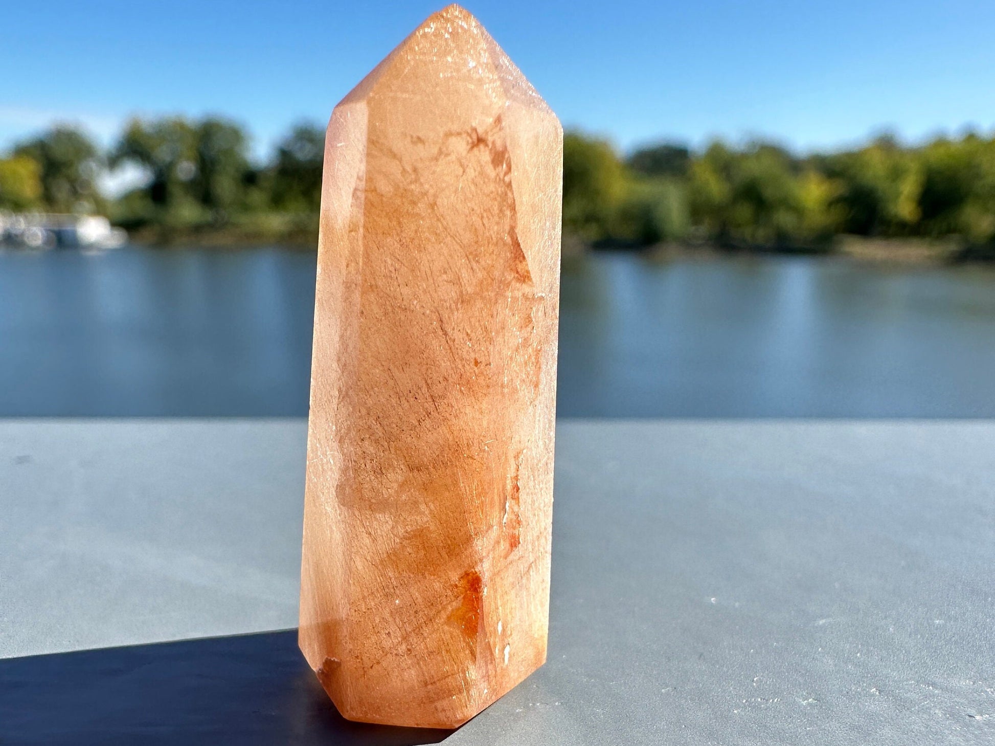 Mini Peach Amphibole Quartz Polished Point from Brazil | Pink Amphibole | Angel Wing Phantom Quartz | Angel Hair Quartz