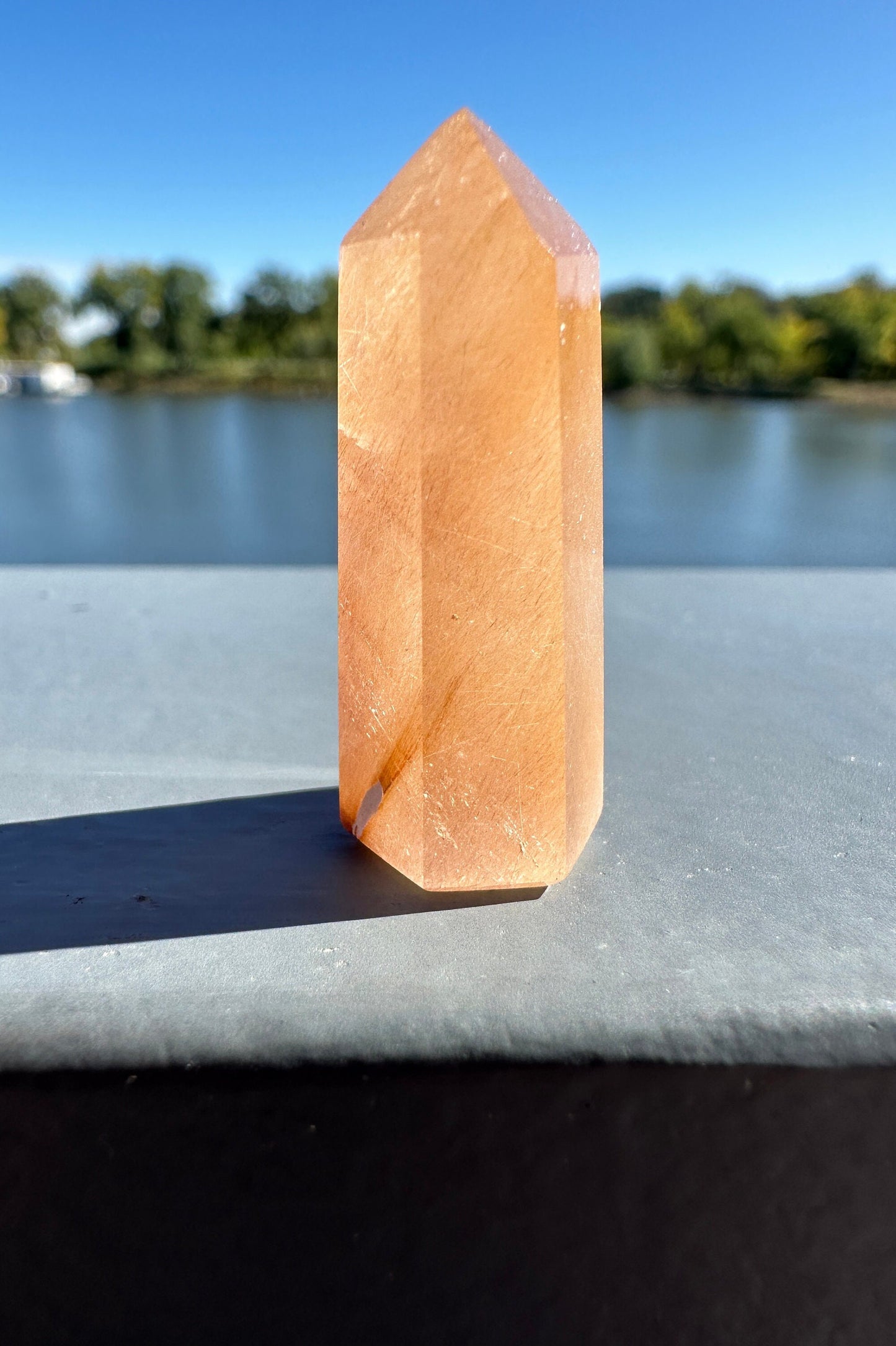 Mini Peach Amphibole Quartz Polished Point from Brazil | Pink Amphibole | Angel Wing Phantom Quartz | Angel Hair Quartz