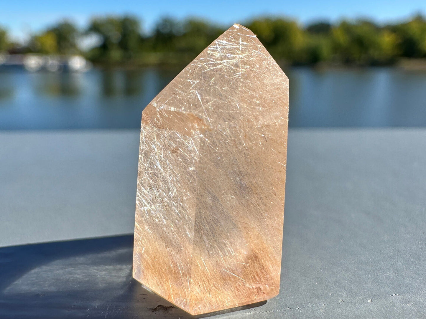 Mini Peach Amphibole Quartz Polished Point from Brazil | Pink Amphibole | Angel Wing Phantom Quartz | Angel Hair Quartz