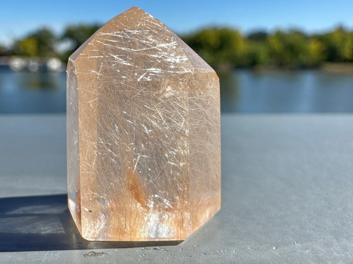 Mini Peach Amphibole Quartz Polished Point from Brazil | Pink Amphibole | Angel Wing Phantom Quartz | Angel Hair Quartz