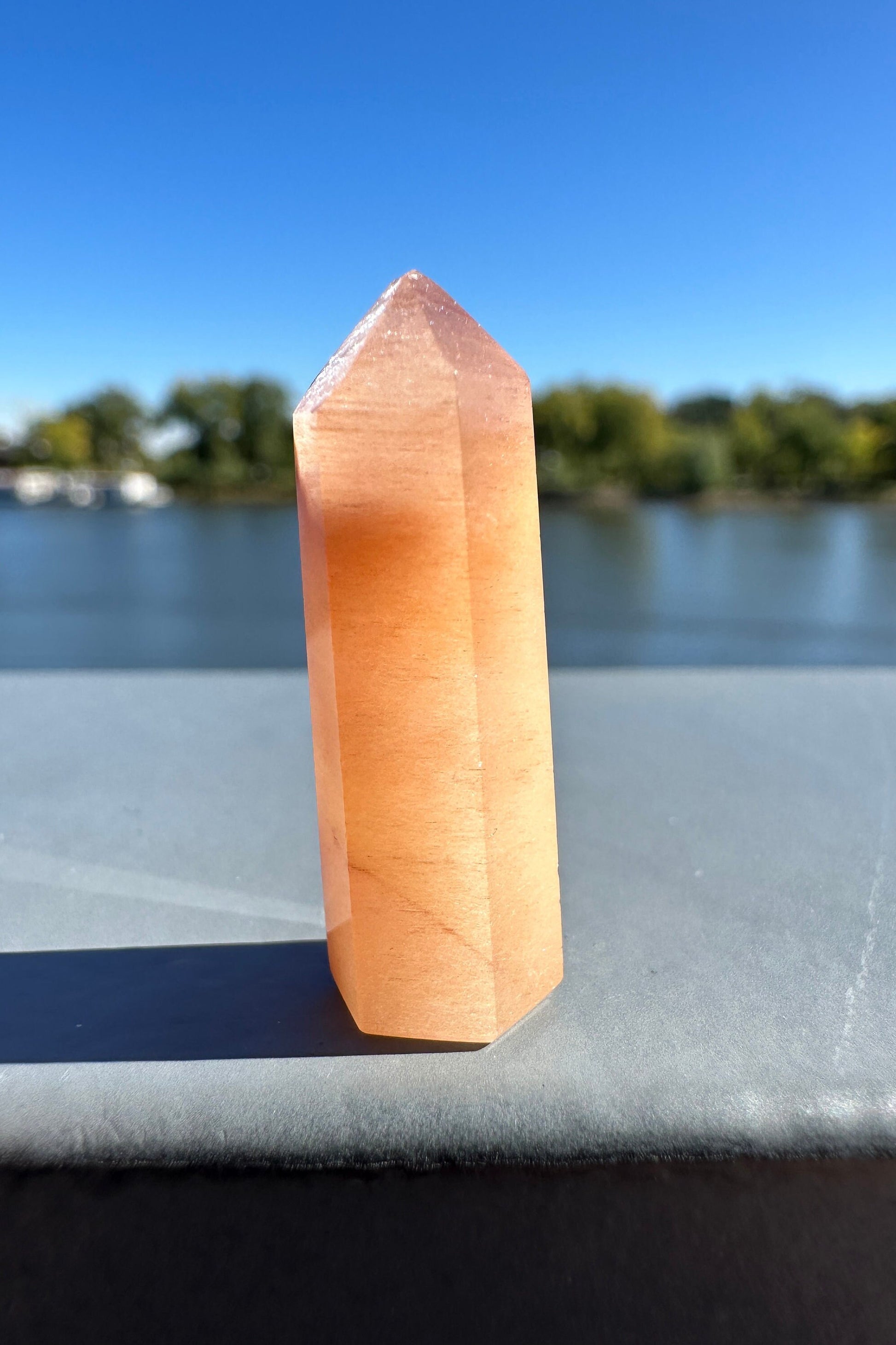 Mini Peach Amphibole Quartz Polished Point from Brazil | Pink Amphibole | Angel Wing Phantom Quartz | Angel Hair Quartz