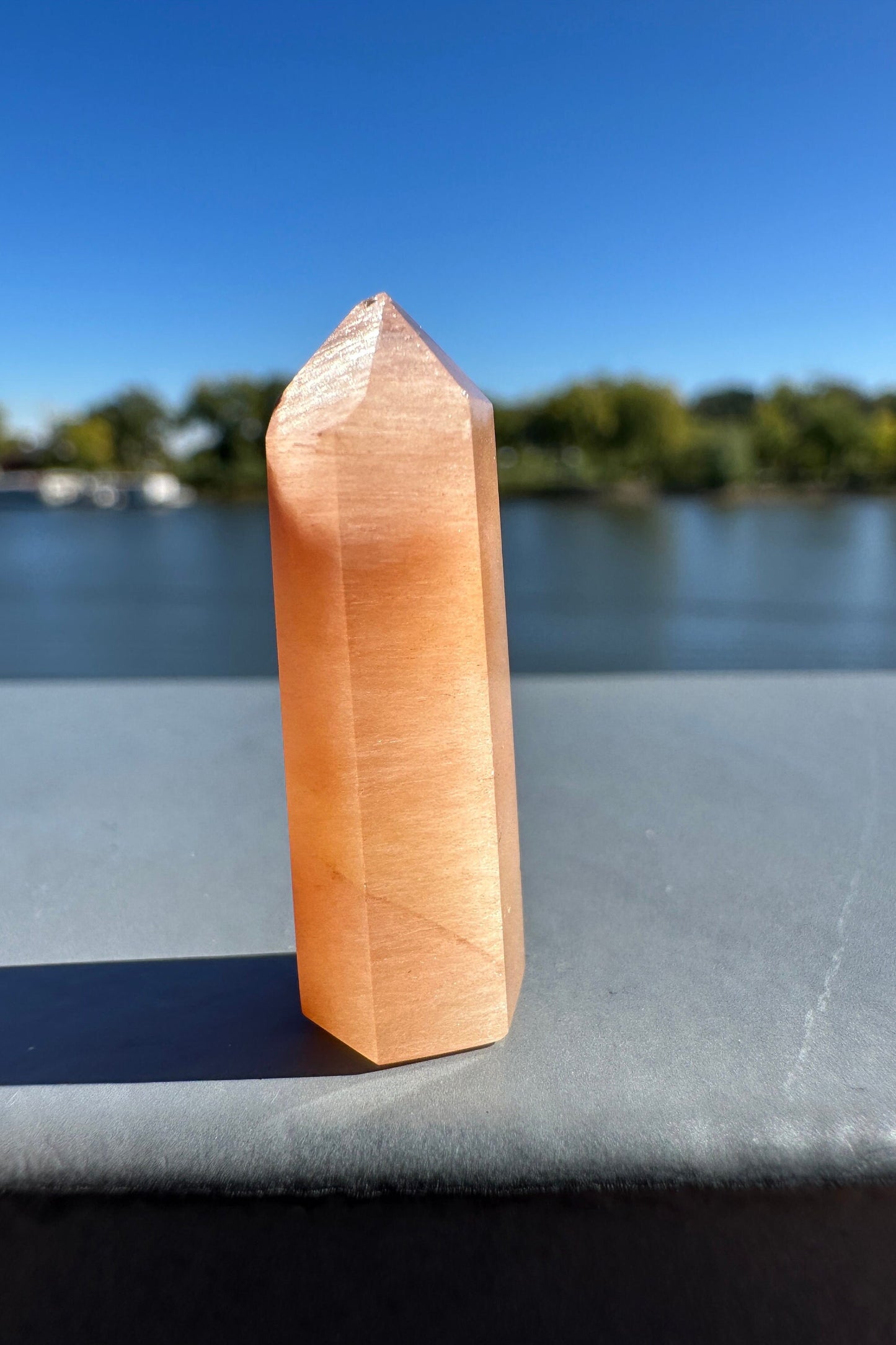 Mini Peach Amphibole Quartz Polished Point from Brazil | Pink Amphibole | Angel Wing Phantom Quartz | Angel Hair Quartz