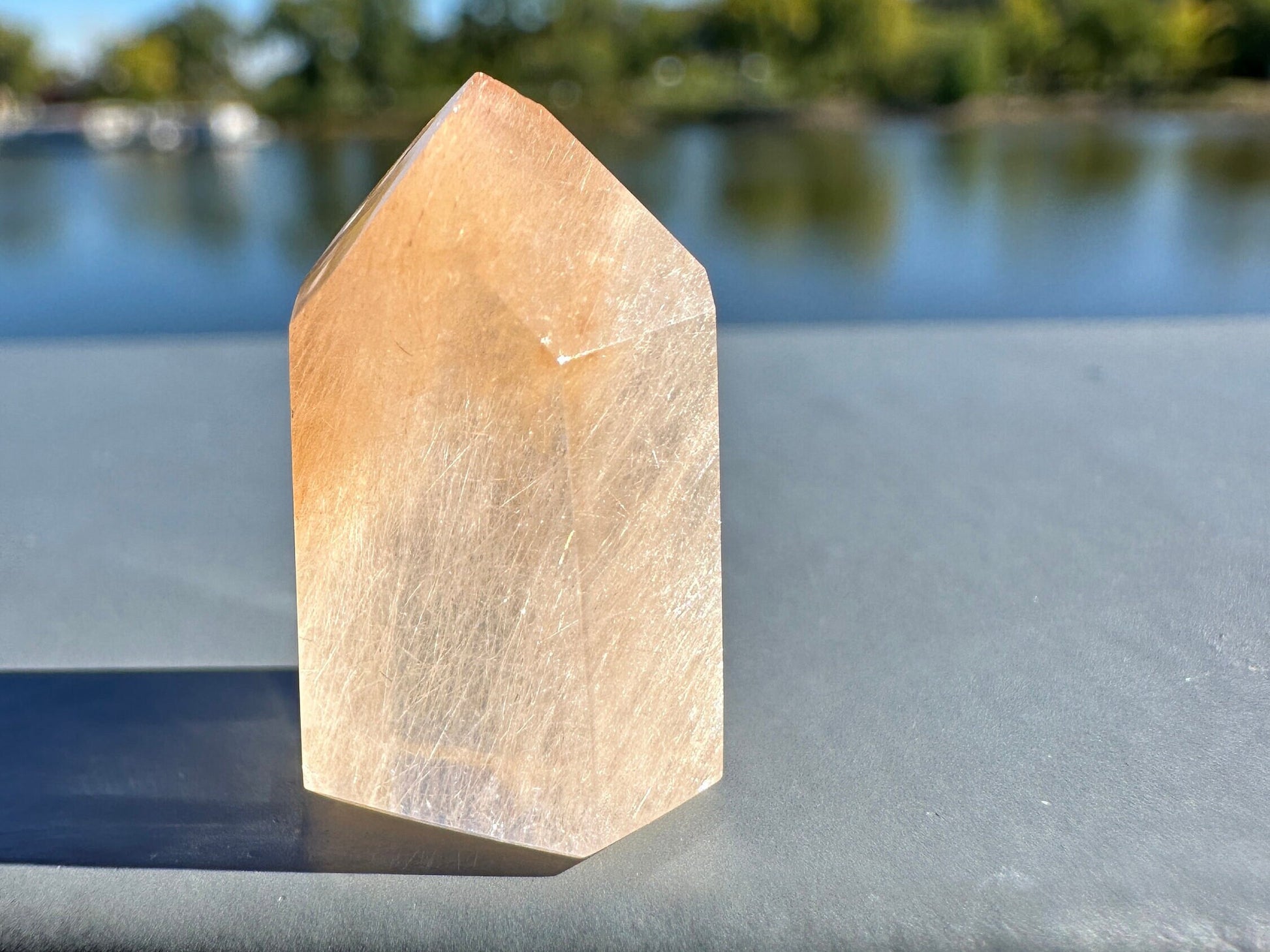 Mini Peach Amphibole Quartz Polished Point from Brazil | Pink Amphibole | Angel Wing Phantom Quartz | Angel Hair Quartz