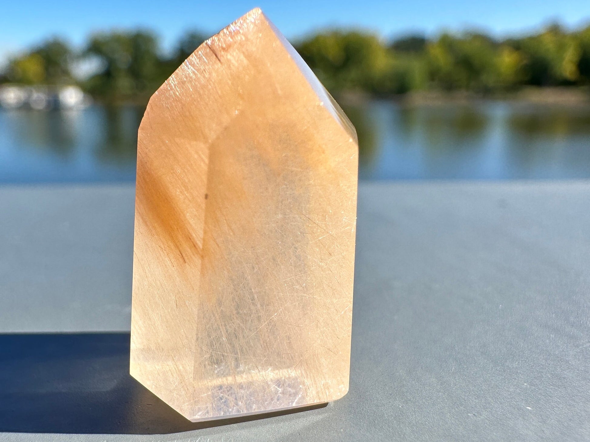 Mini Peach Amphibole Quartz Polished Point from Brazil | Pink Amphibole | Angel Wing Phantom Quartz | Angel Hair Quartz