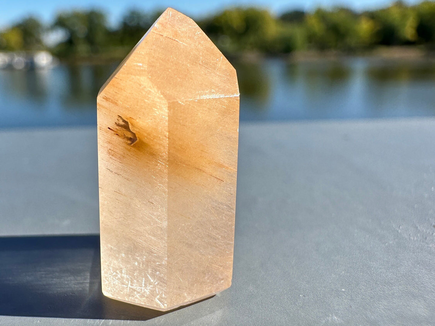 Mini Peach Amphibole Quartz Polished Point from Brazil | Pink Amphibole | Angel Wing Phantom Quartz | Angel Hair Quartz