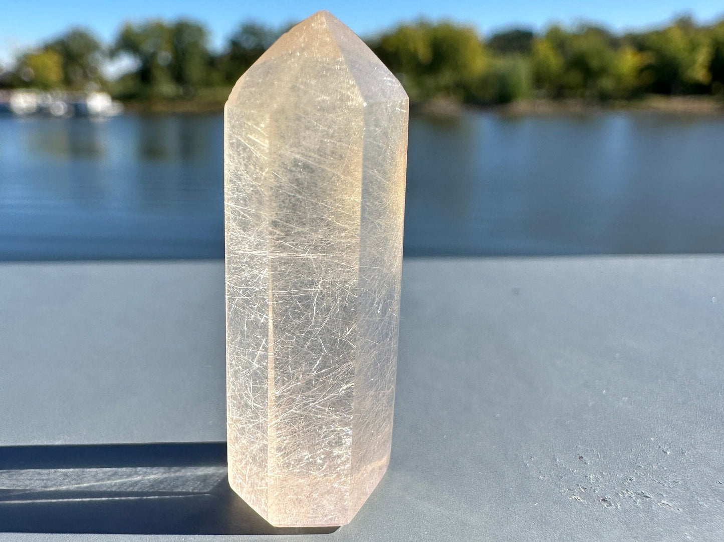 Mini Peach Amphibole Quartz Polished Point from Brazil | Pink Amphibole | Angel Wing Phantom Quartz | Angel Hair Quartz