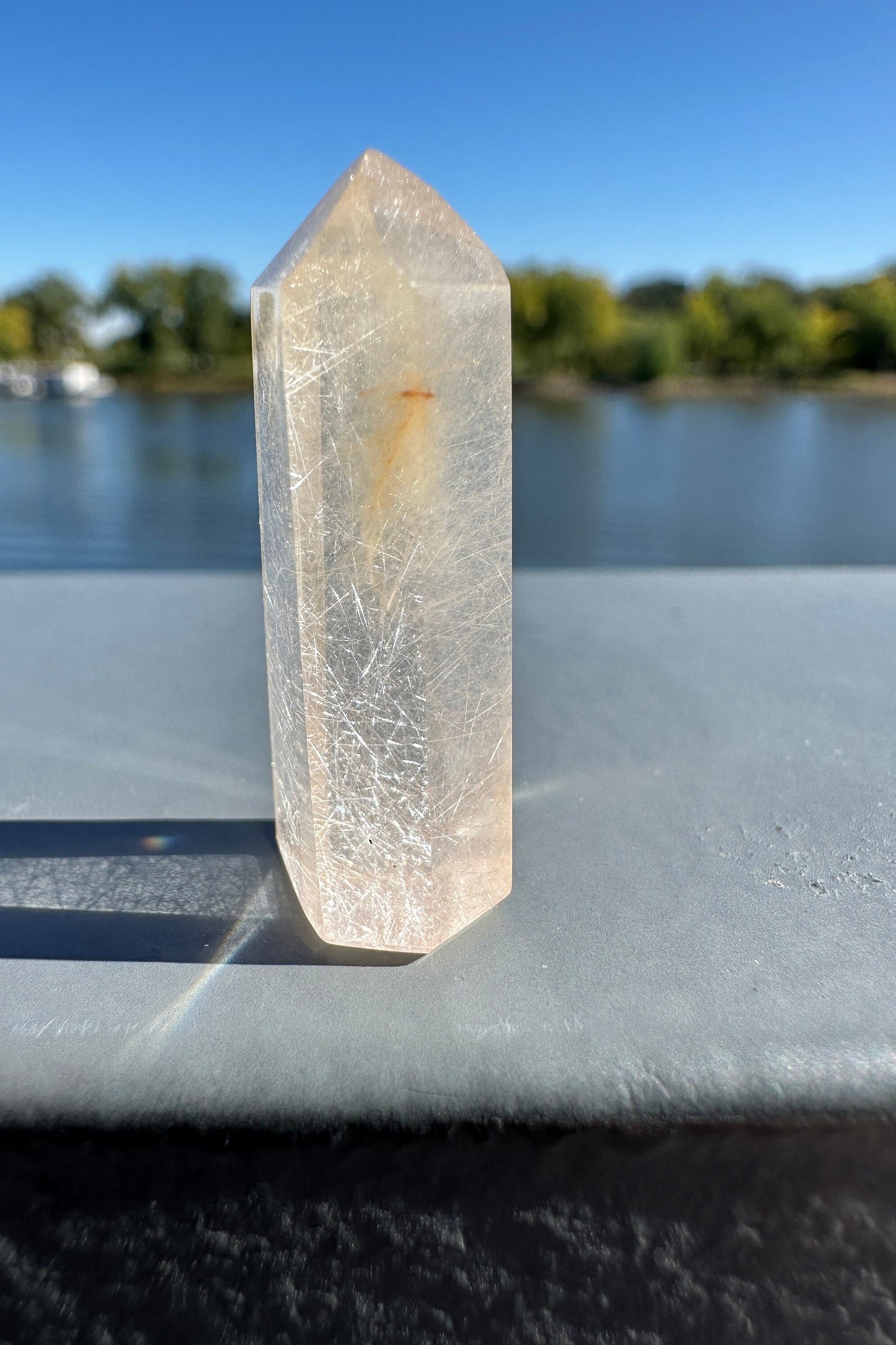 Mini Peach Amphibole Quartz Polished Point from Brazil | Pink Amphibole | Angel Wing Phantom Quartz | Angel Hair Quartz