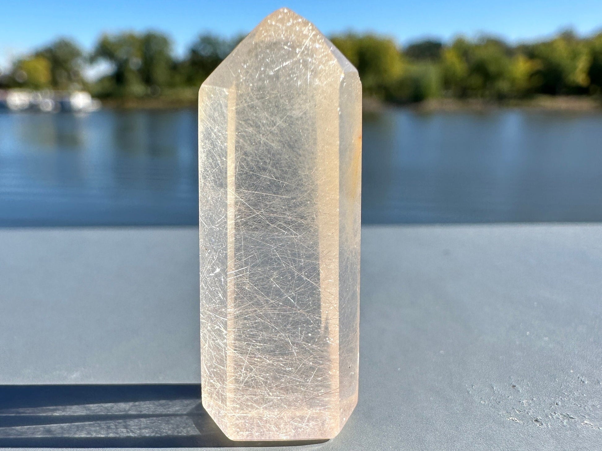 Mini Peach Amphibole Quartz Polished Point from Brazil | Pink Amphibole | Angel Wing Phantom Quartz | Angel Hair Quartz