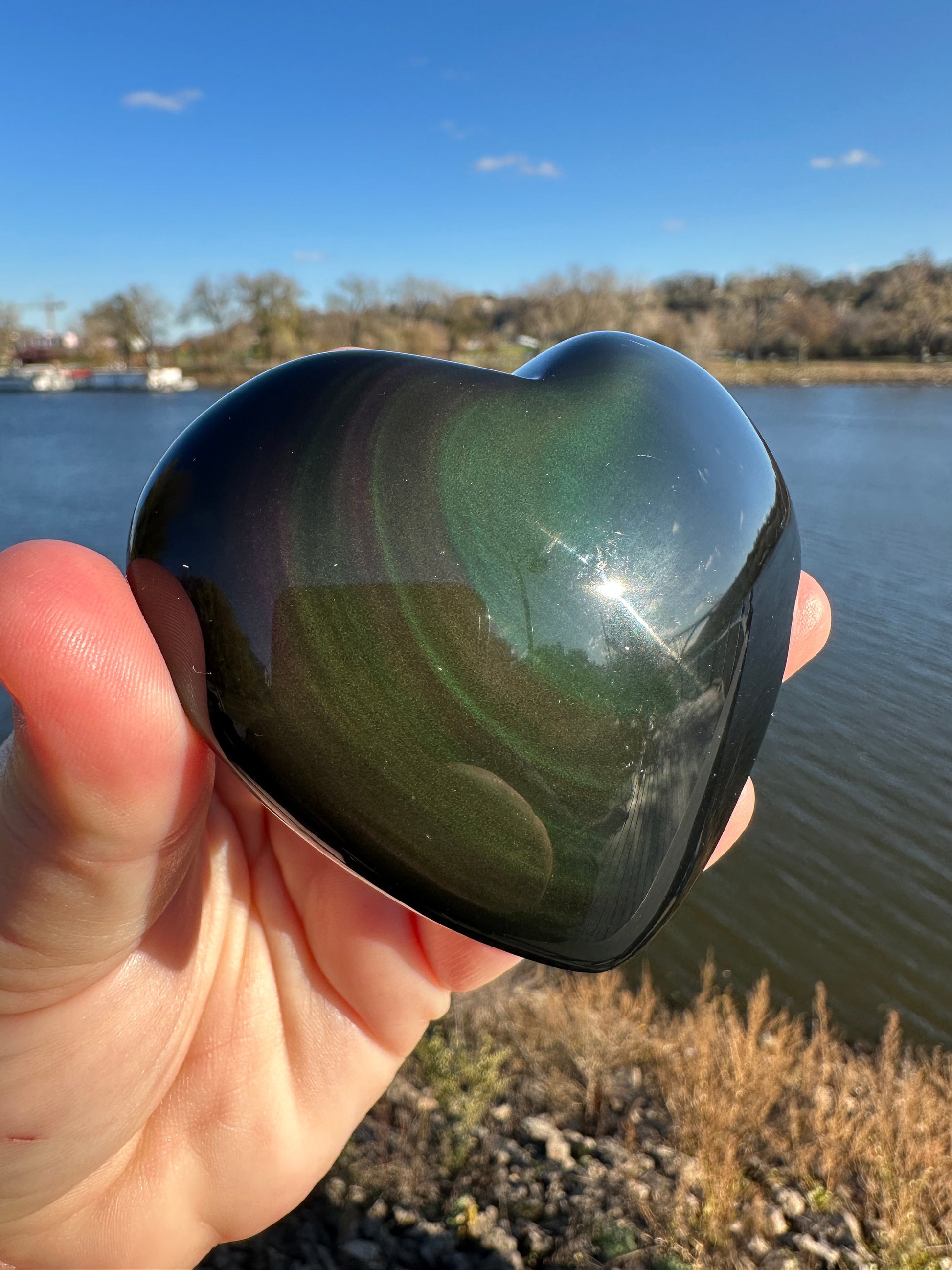 Rainbow Obsidian Heart | Large Carving | Obsidian Carving | Transformation | Altar | Meditation