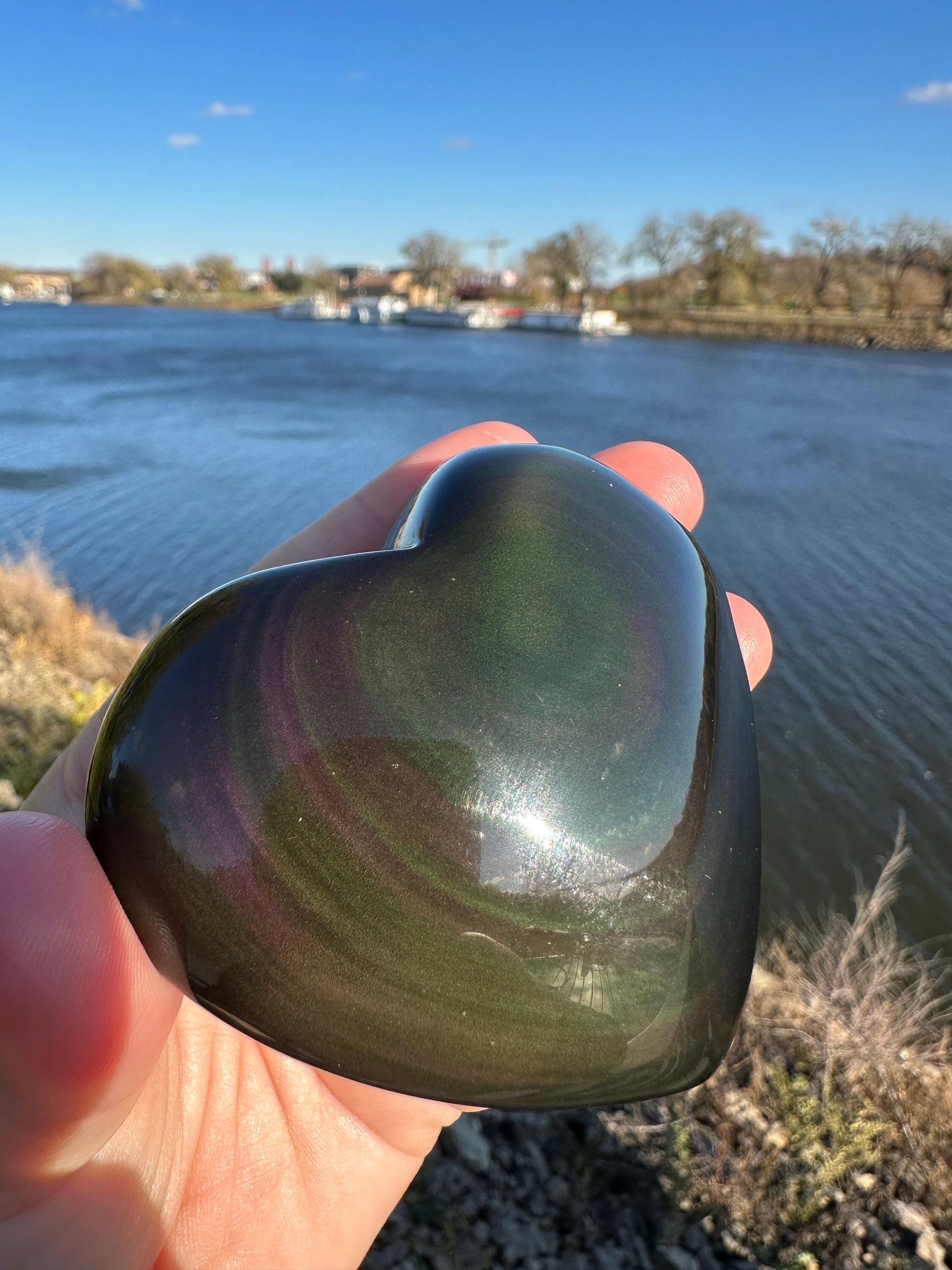 Rainbow Obsidian Heart | Large Carving | Obsidian Carving | Transformation | Altar | Meditation