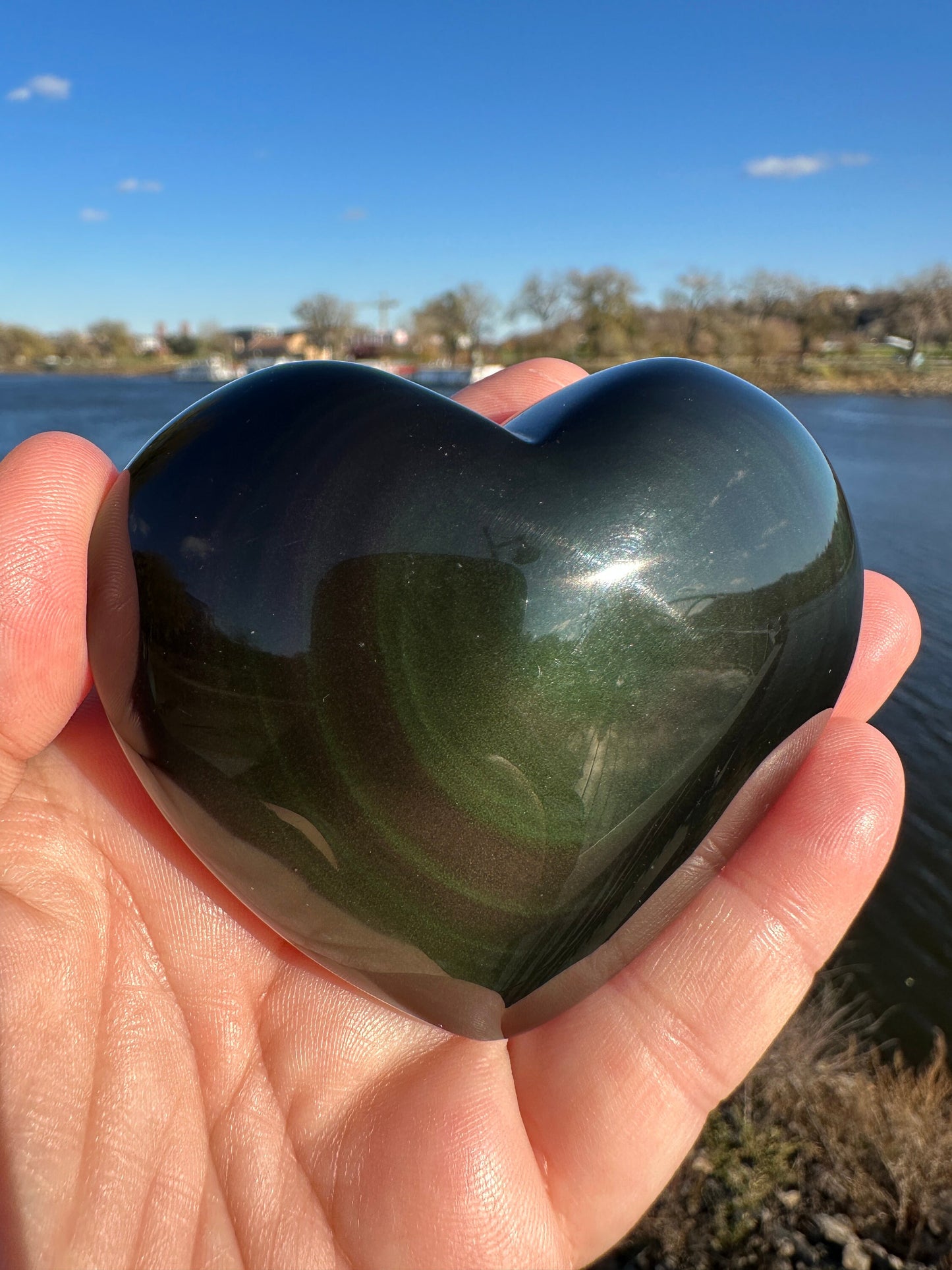 Rainbow Obsidian Heart | Large Carving | Obsidian Carving | Transformation | Altar | Meditation