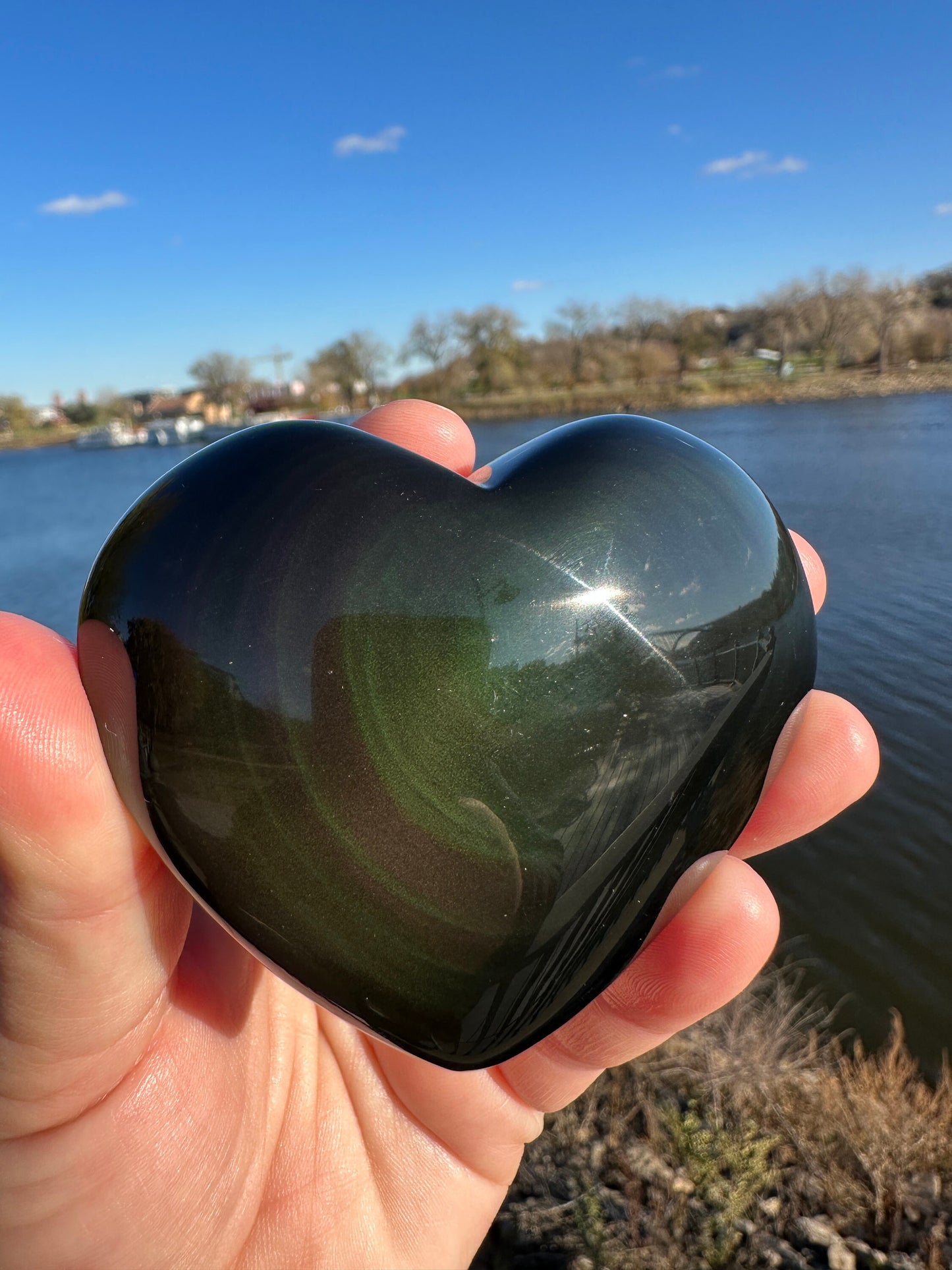 Rainbow Obsidian Heart | Large Carving | Obsidian Carving | Transformation | Altar | Meditation