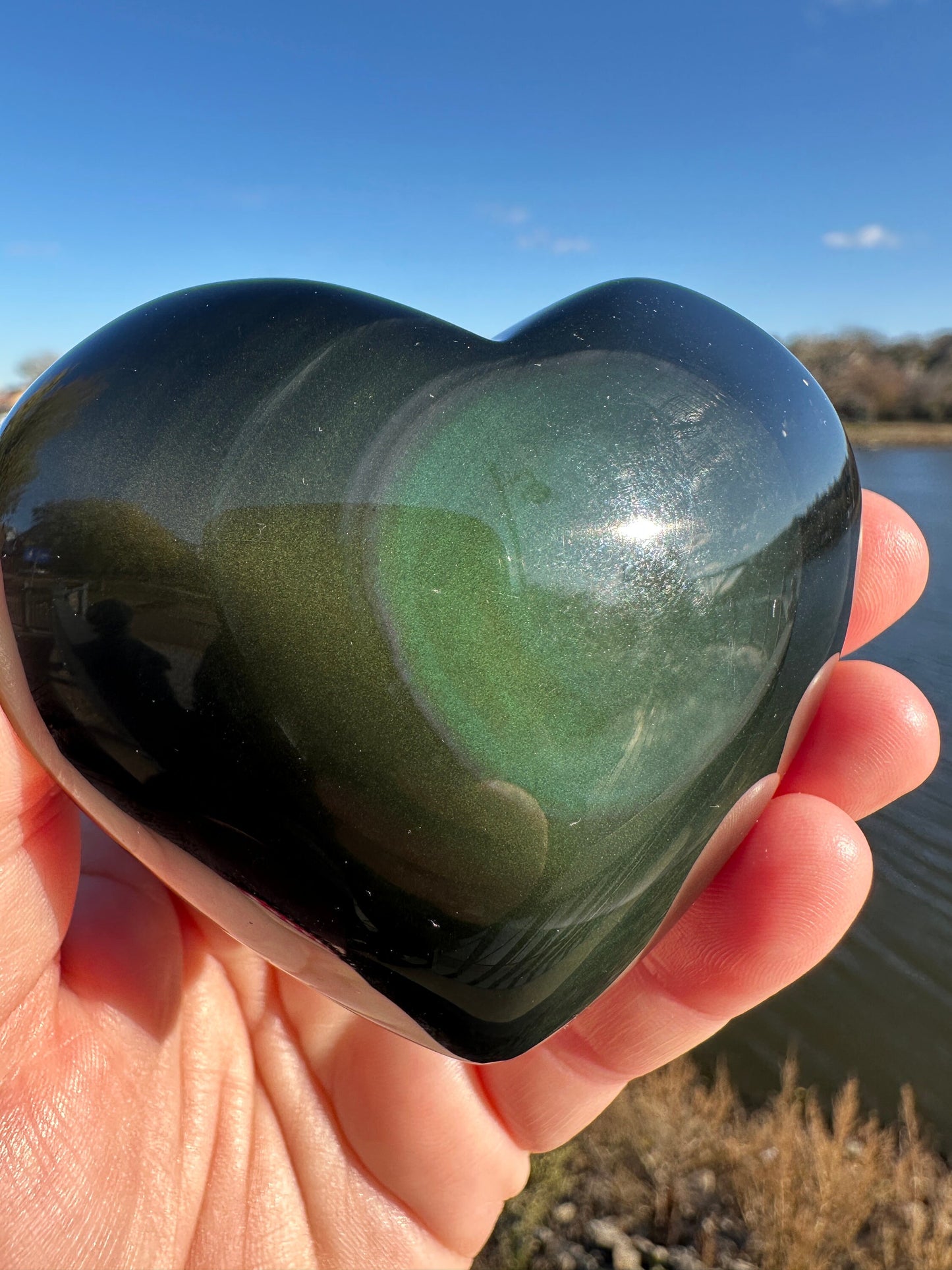 Rainbow Obsidian Heart | Large Carving | Obsidian Carving | Transformation | Altar | Meditation