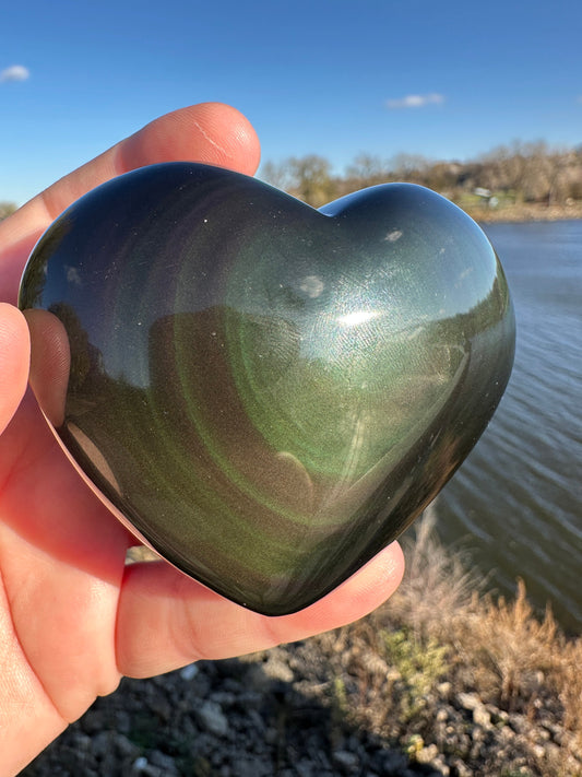 Rainbow Obsidian Heart | Large Carving | Obsidian Carving | Transformation | Altar | Meditation