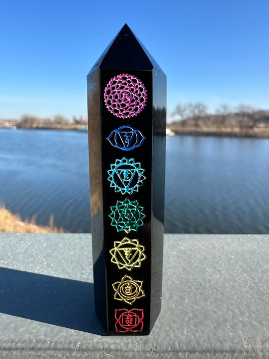 Black Obsidian Chakra Tower