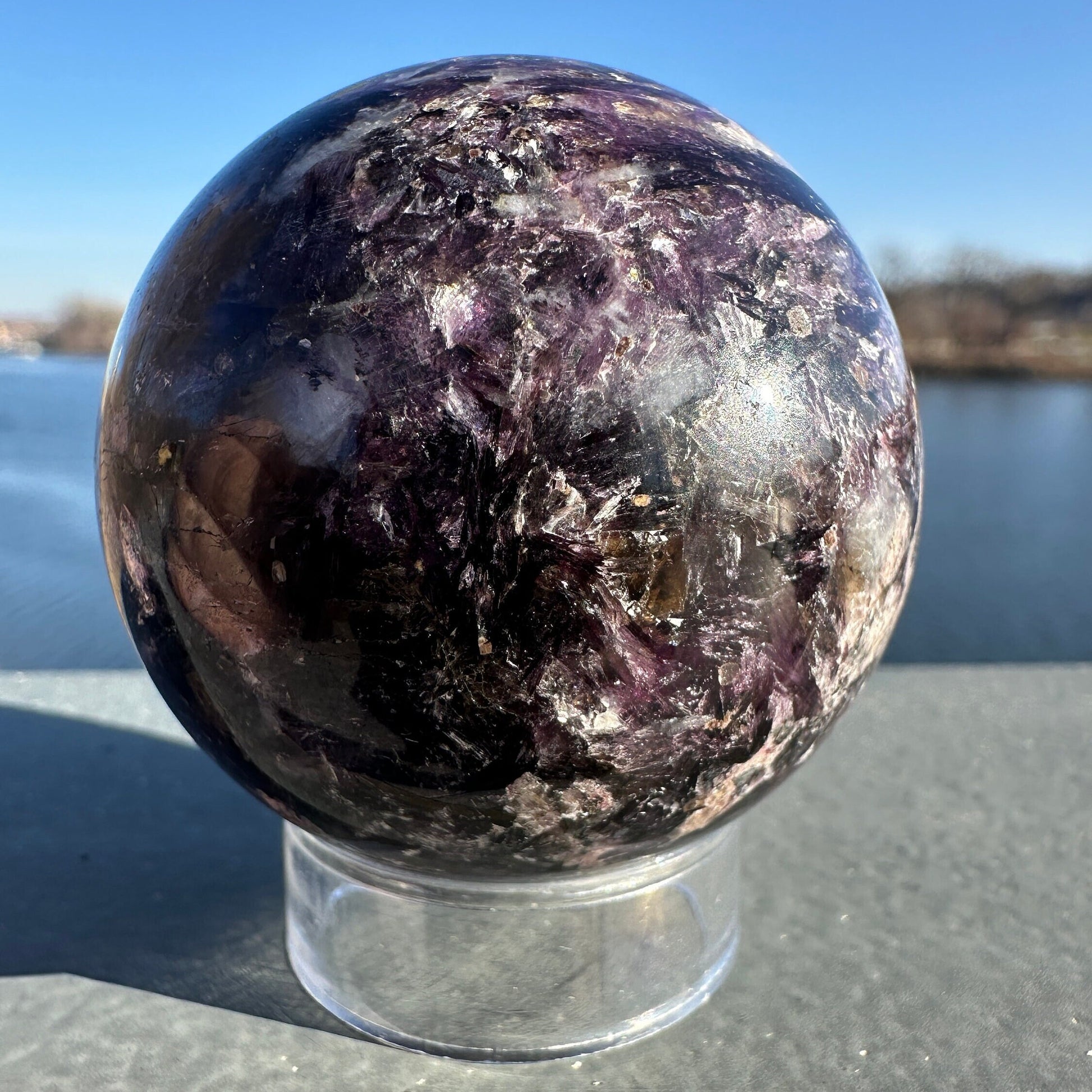 49mm Flashy High Quality Lepidolite Crystal Sphere | High Flash Gem Lepidolite Purple Crystal | Calming Stones | Purple Mica