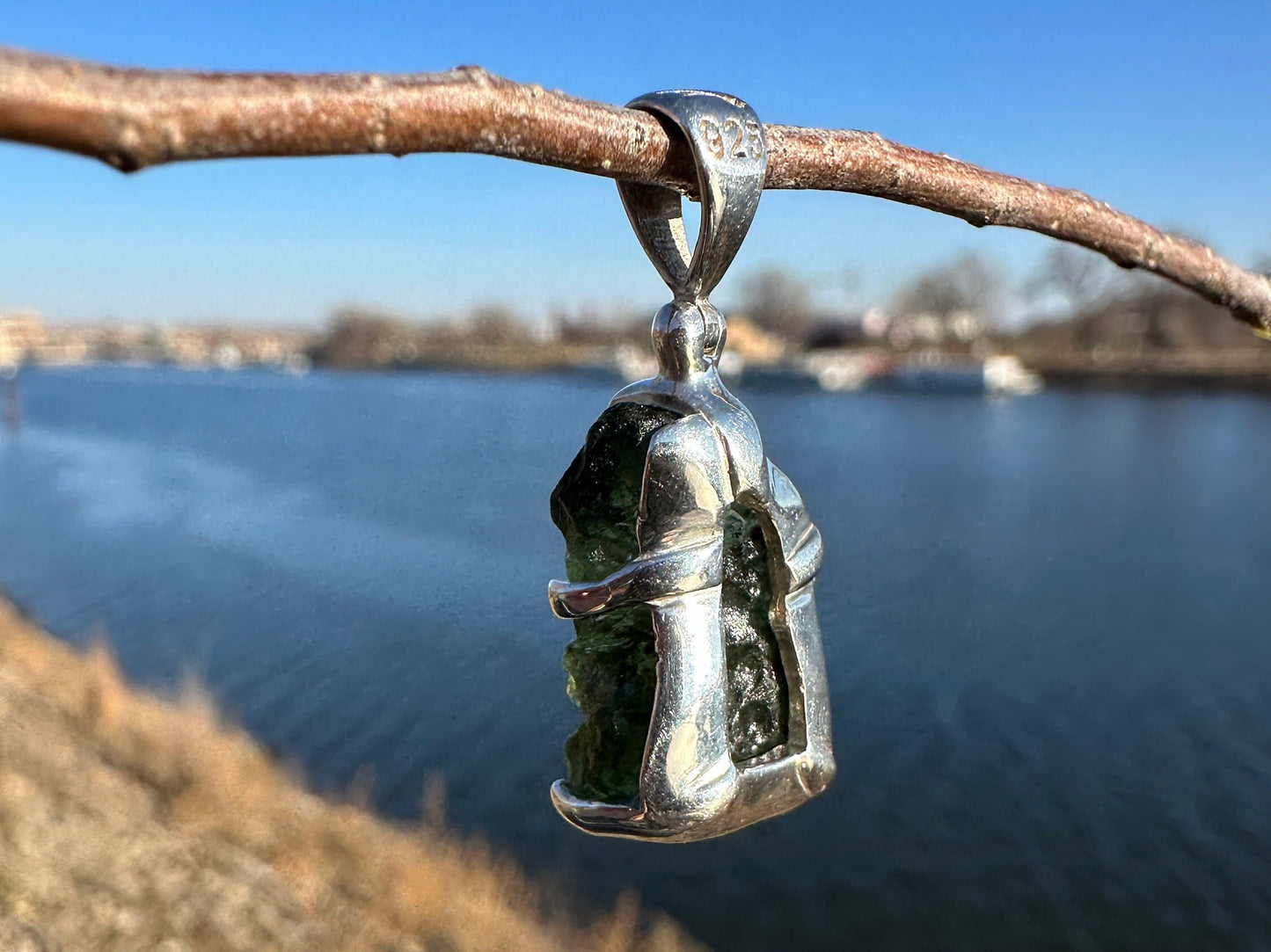 One (1) Moldavite 925 Pendant | Raw Rough Green Gemstone | Sterling Silver Authentic Necklace | Genuine Moldavite | Healing Stone