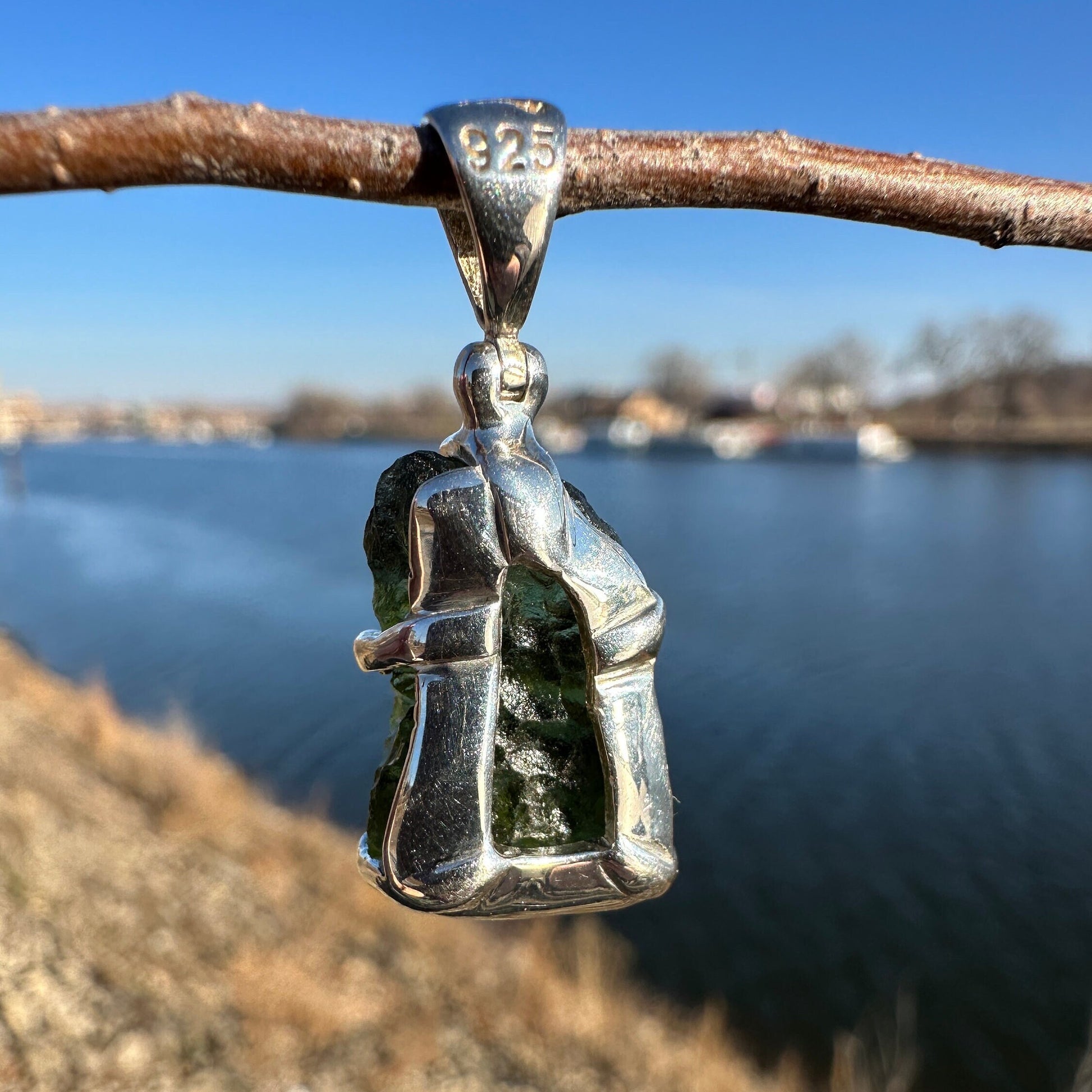 One (1) Moldavite 925 Pendant | Raw Rough Green Gemstone | Sterling Silver Authentic Necklace | Genuine Moldavite | Healing Stone