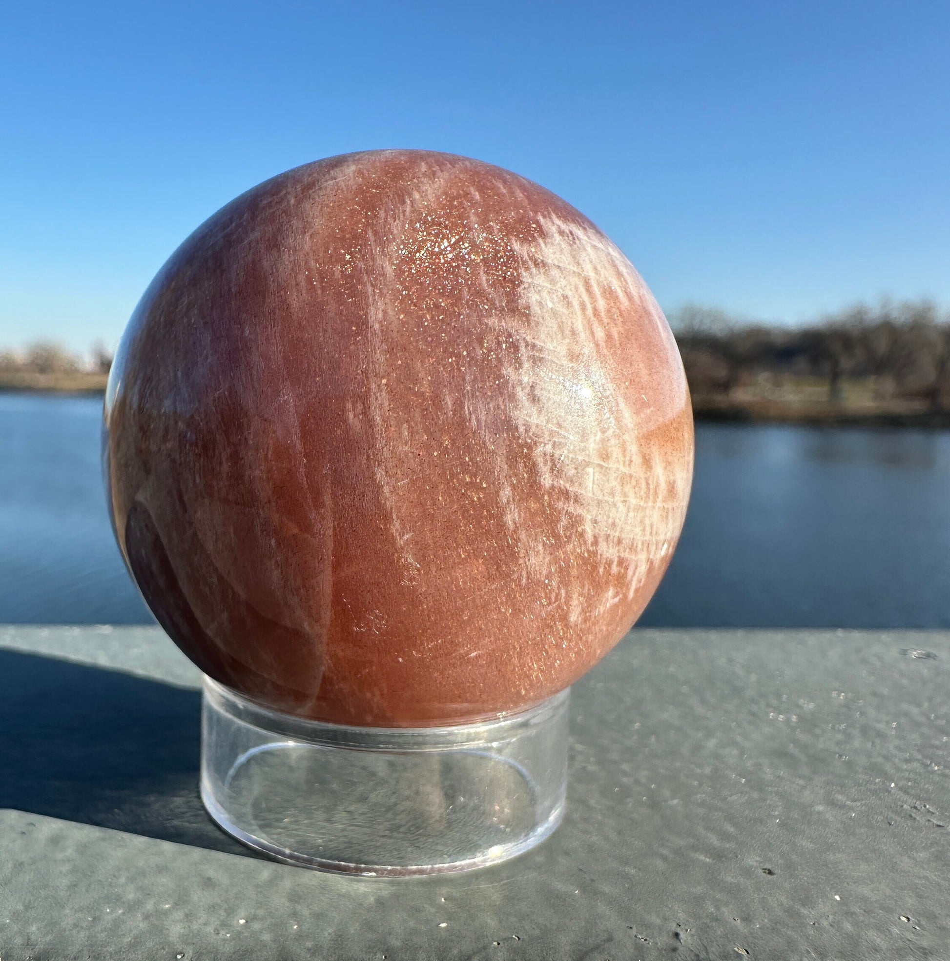 46mm Super Flashy Peach Moonstone Sphere from India