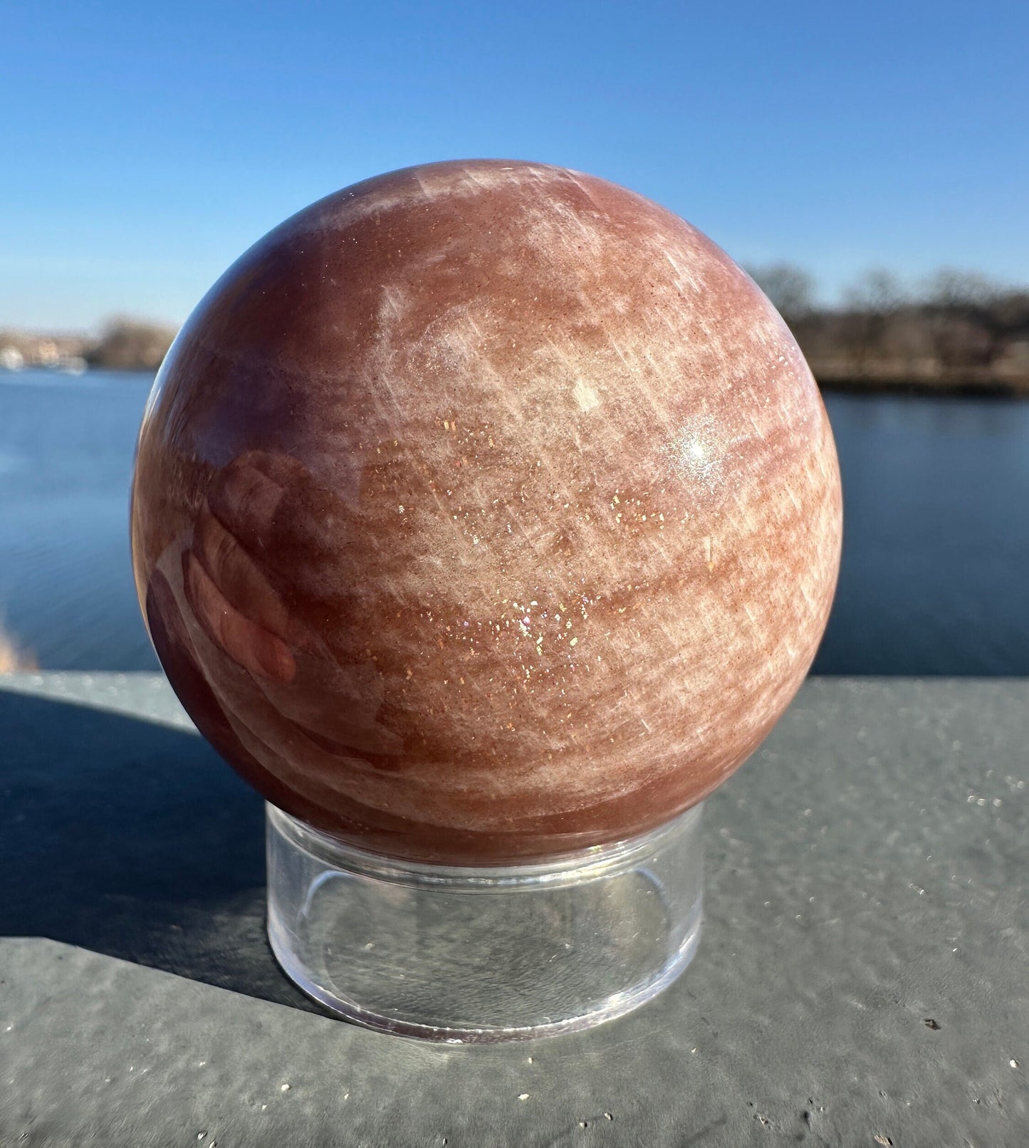 46mm Super Flashy Peach Moonstone Sphere from India