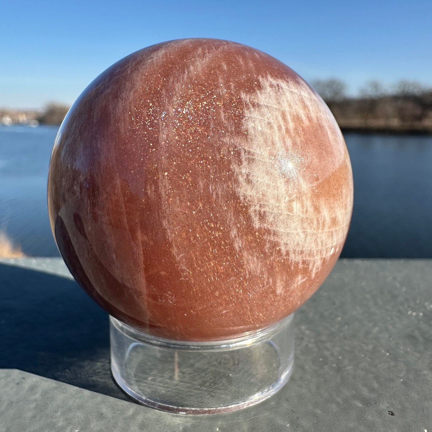 46mm Super Flashy Peach Moonstone Sphere from India