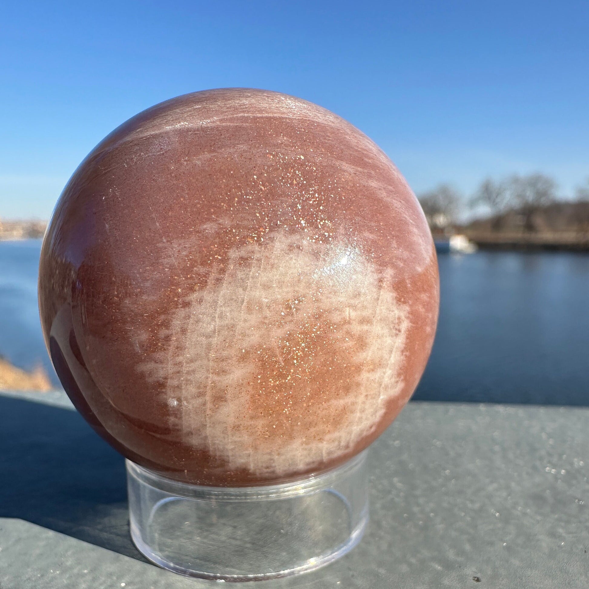 46mm Super Flashy Peach Moonstone Sphere from India