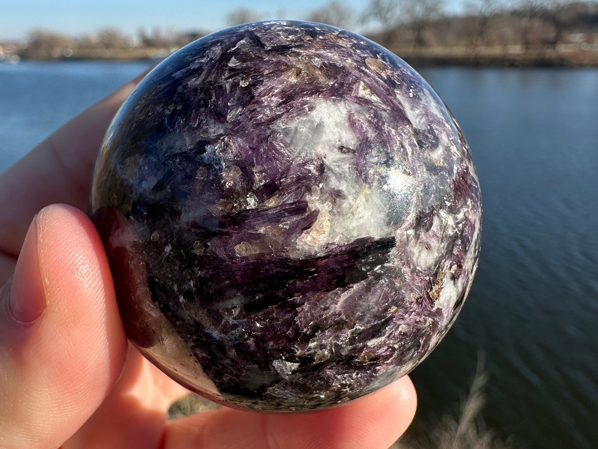 49mm Flashy High Quality Lepidolite Crystal Sphere | High Flash Gem Lepidolite Purple Crystal | Calming Stones | Purple Mica