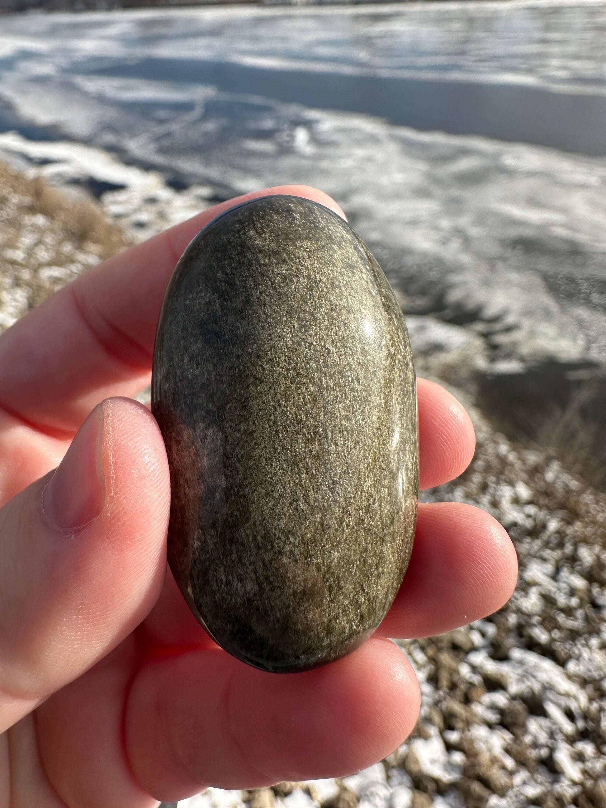 Gold Sheen Obsidian Palm Stone